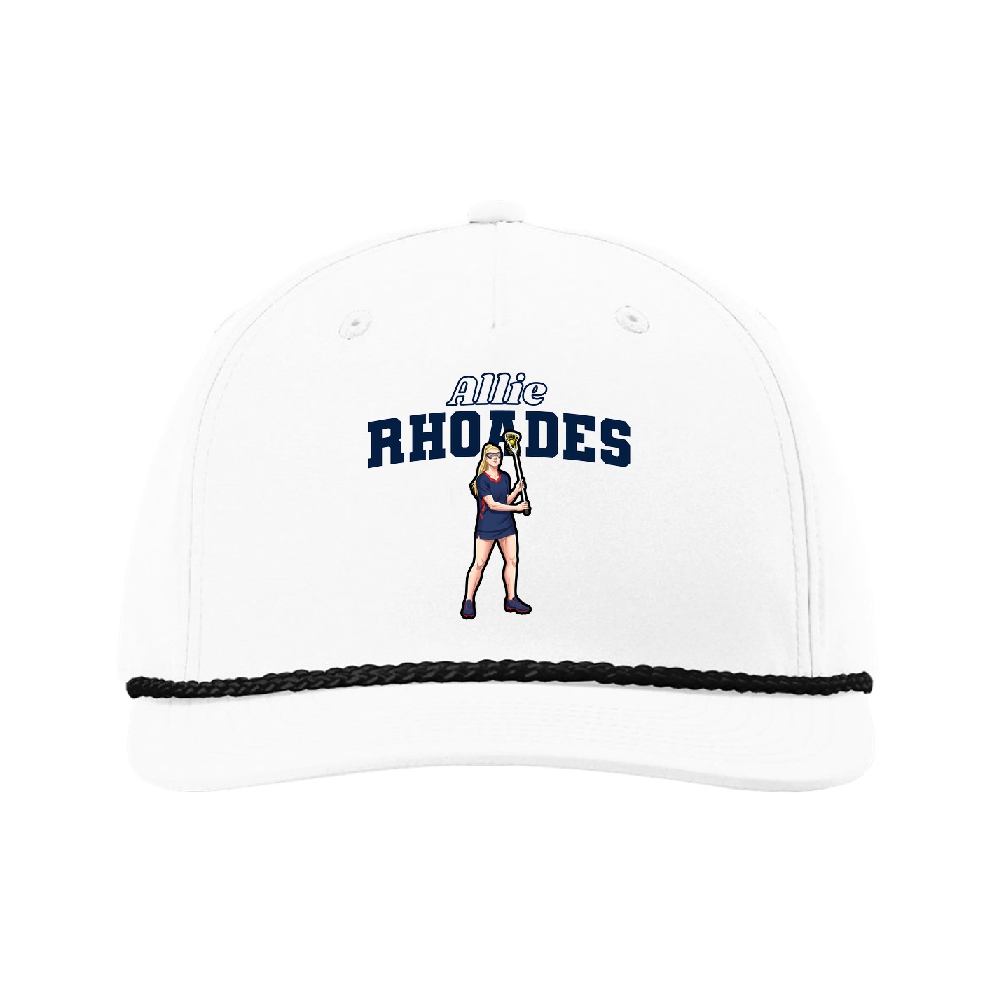 Five-Panel Classic Rope Cap — Name Arch in White