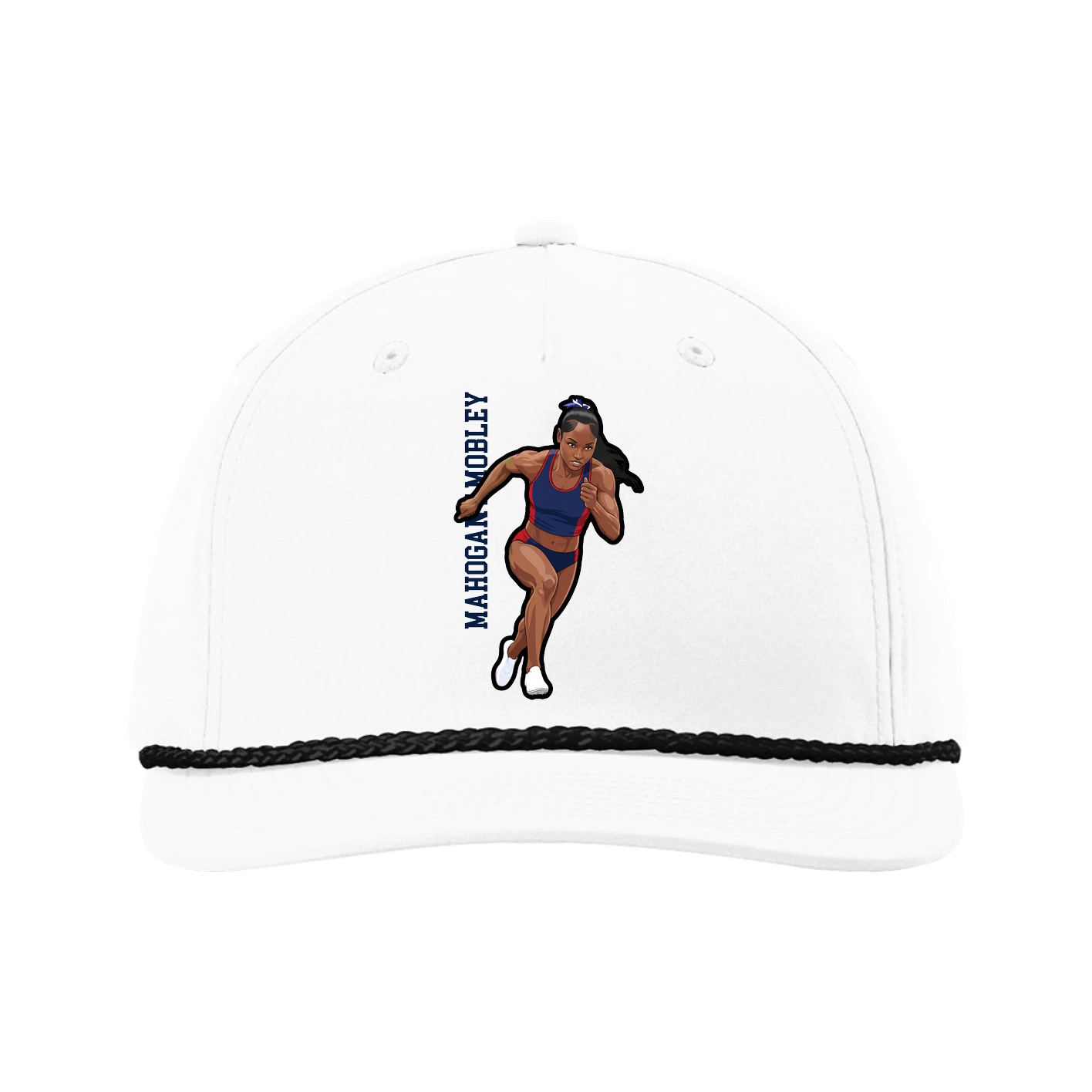Five-Panel Classic Rope Cap — Name Vertical in White