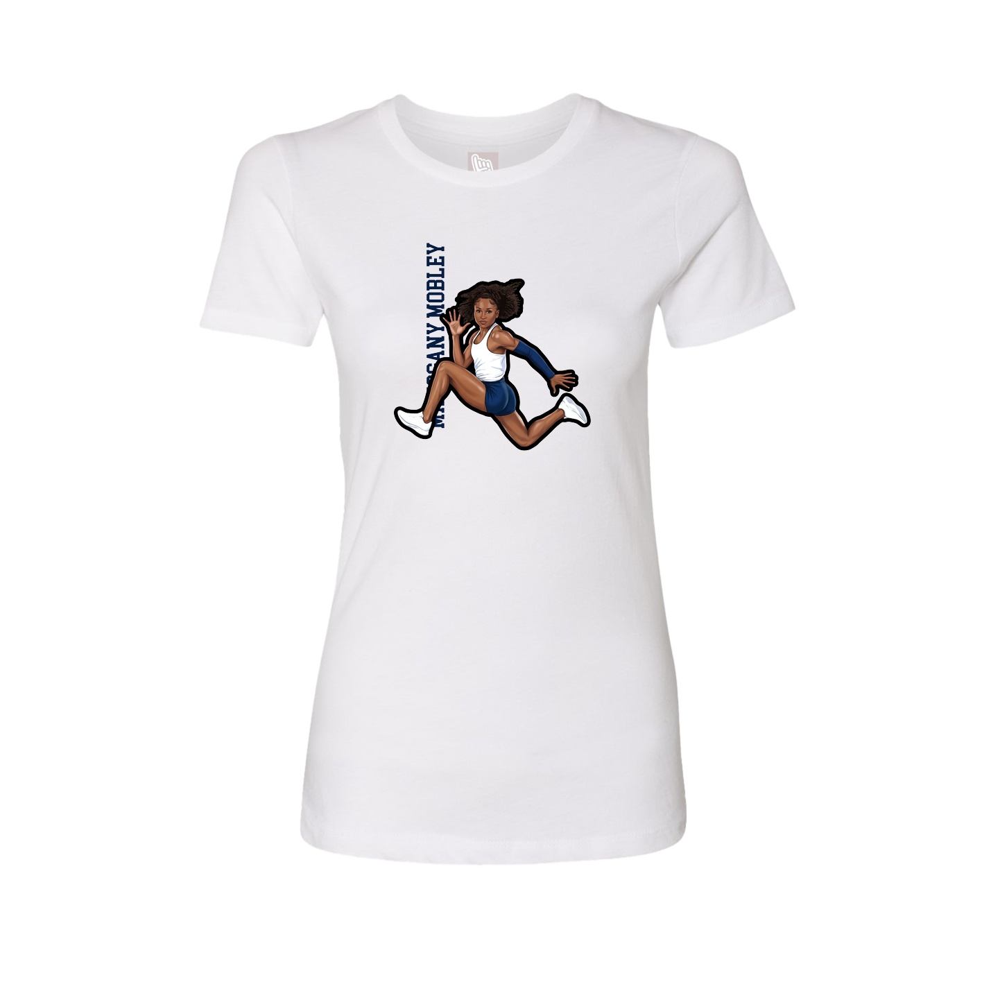 Fitted Women's Tee — Name Vertical in White