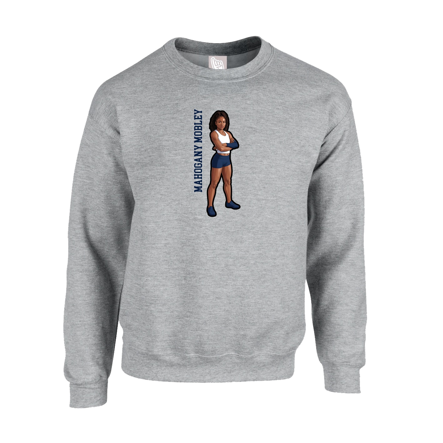 Fleece Crew — Name Vertical in Grey