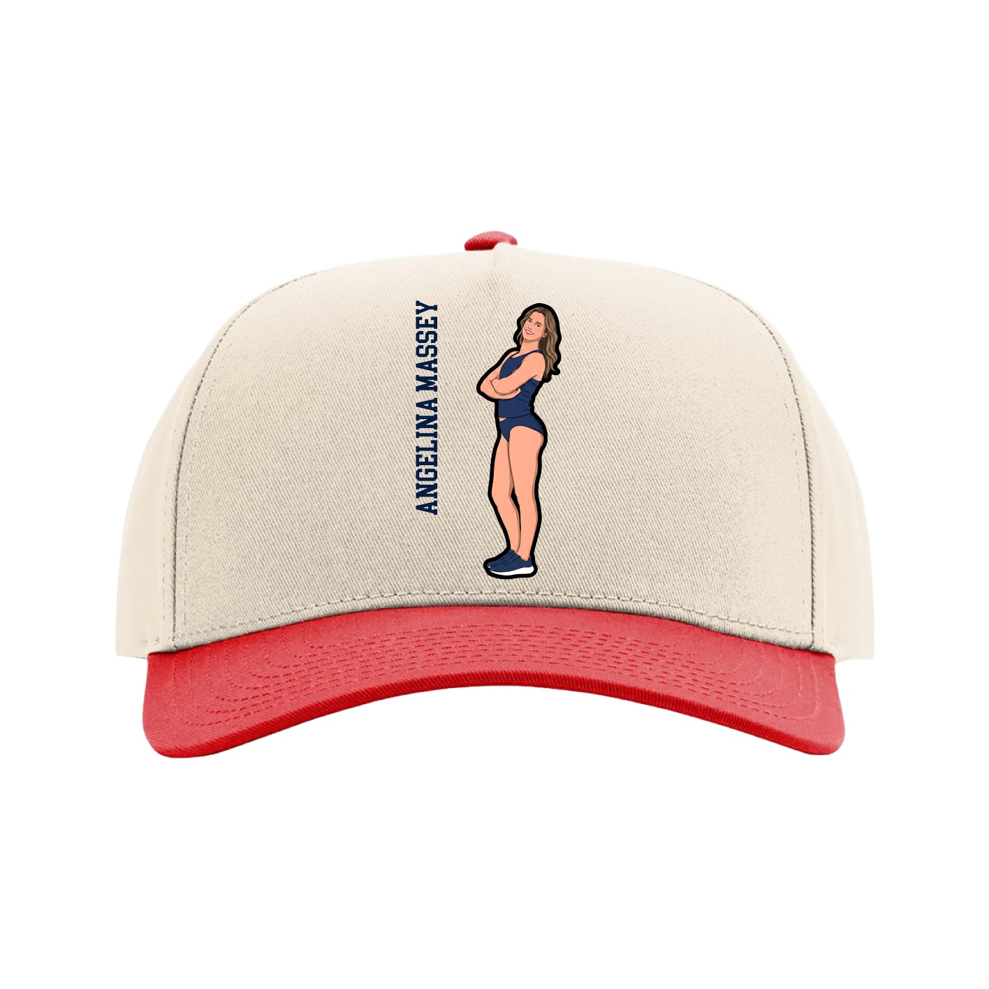 Full Fabric Five-Panel Champ Cap — Name Vertical in Cream/Red
