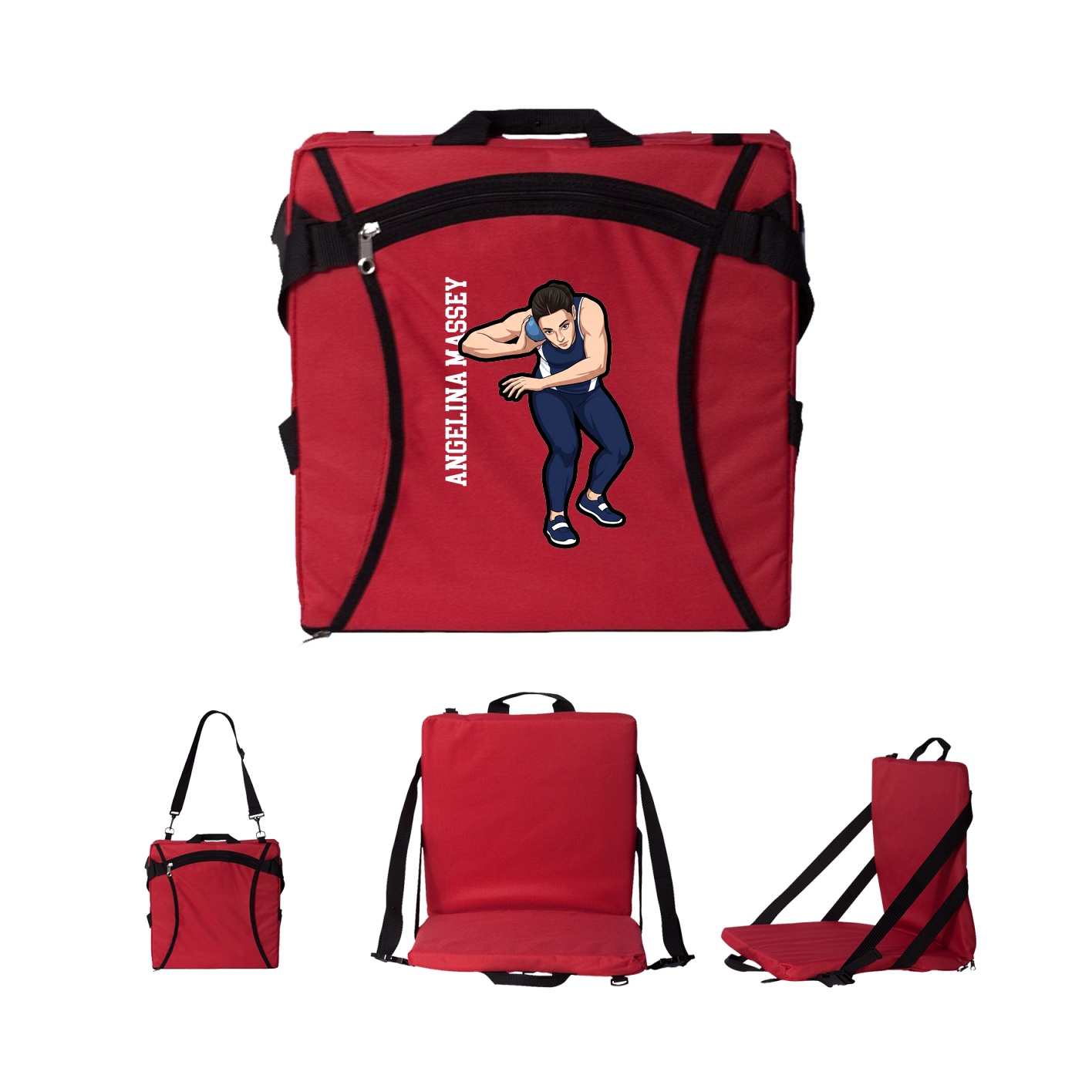 Folding Stadium Seat — Name Vertical in Red
