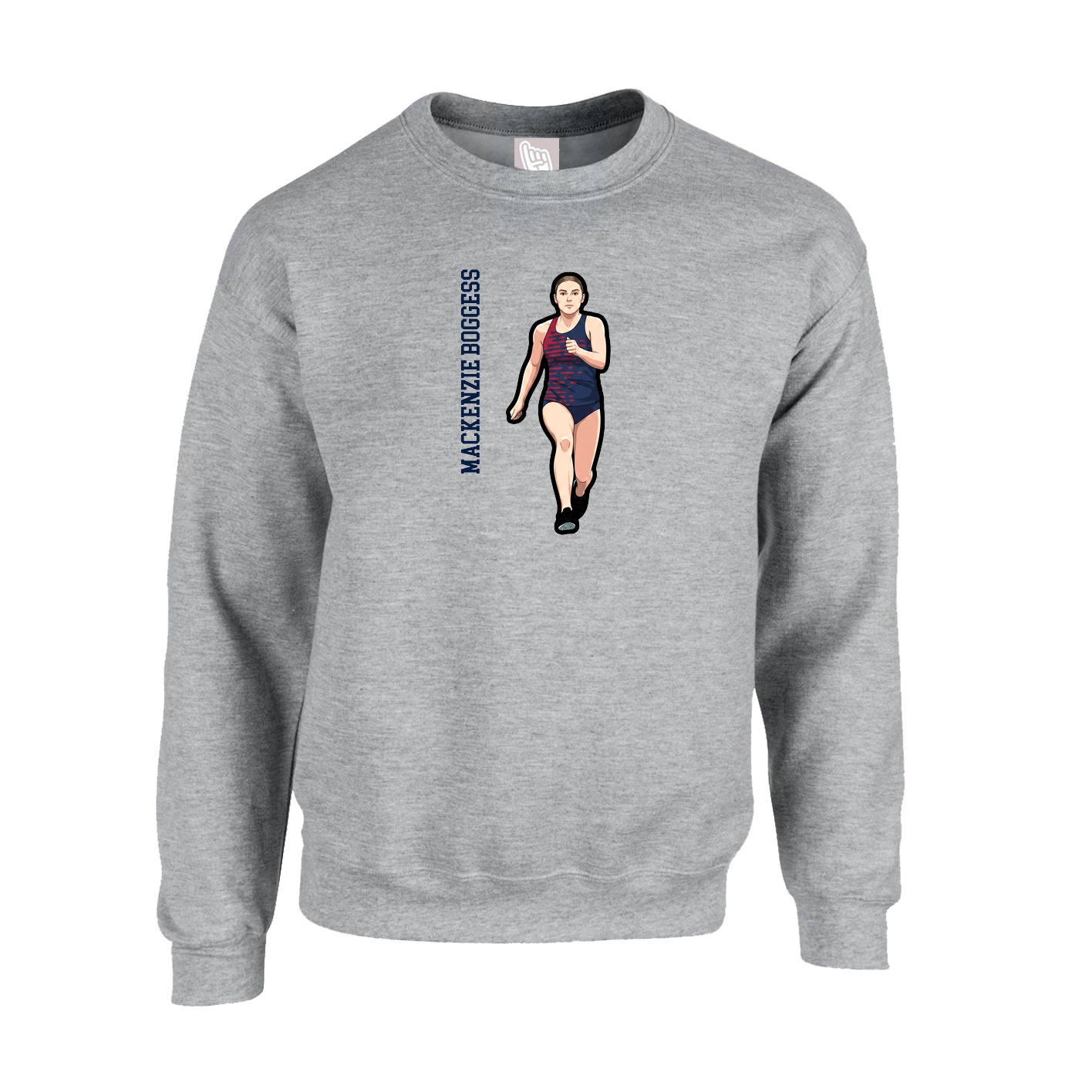 Fleece Crew — Name Vertical in Grey