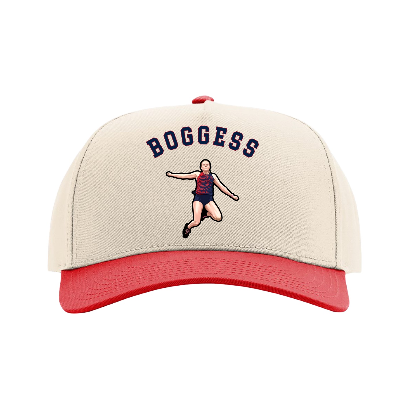 Full Fabric Five-Panel Champ Cap — Shirsey Arch in Cream/Red