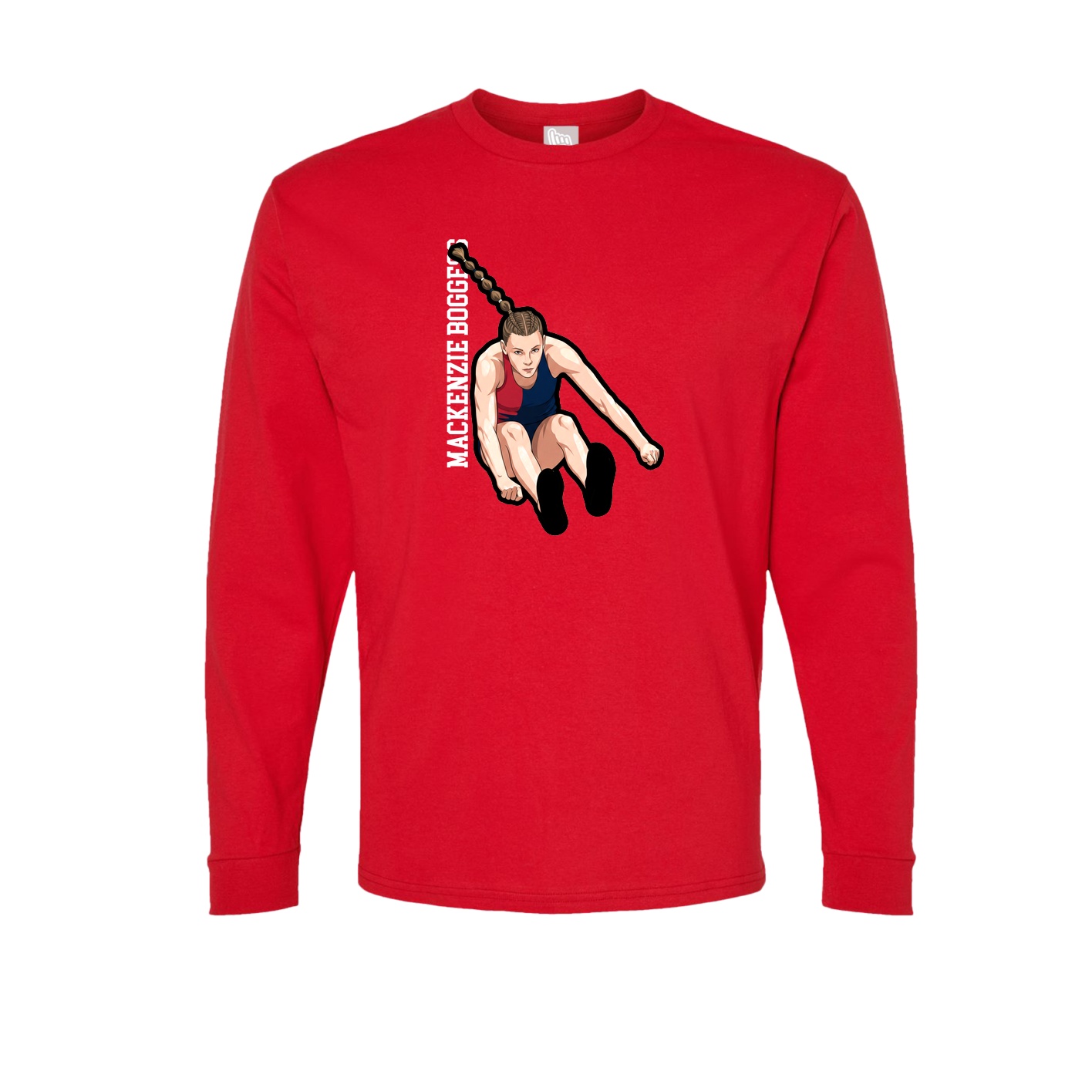 Long Sleeve Tee — Name Vertical in Red