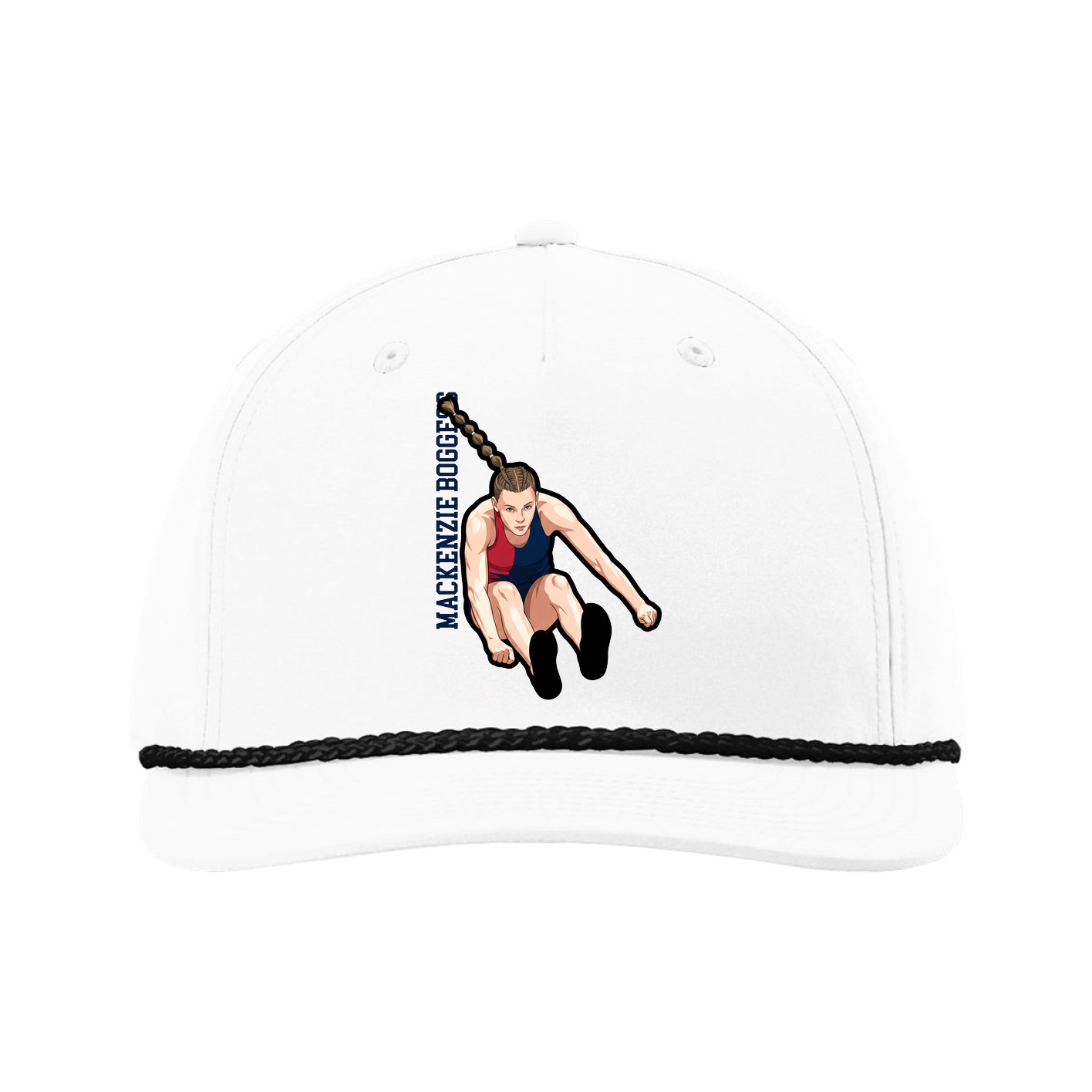 Five-Panel Classic Rope Cap — Name Vertical in White