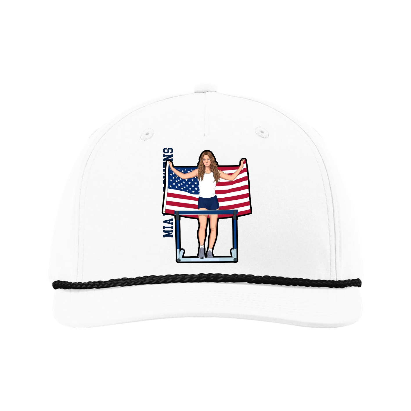 Five-Panel Classic Rope Cap — Name Vertical in White
