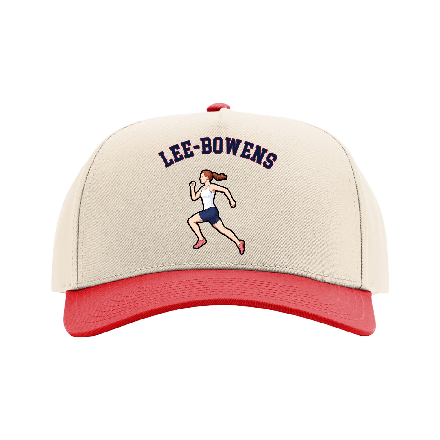 Full Fabric Five-Panel Champ Cap — Shirsey Arch in Cream/Red
