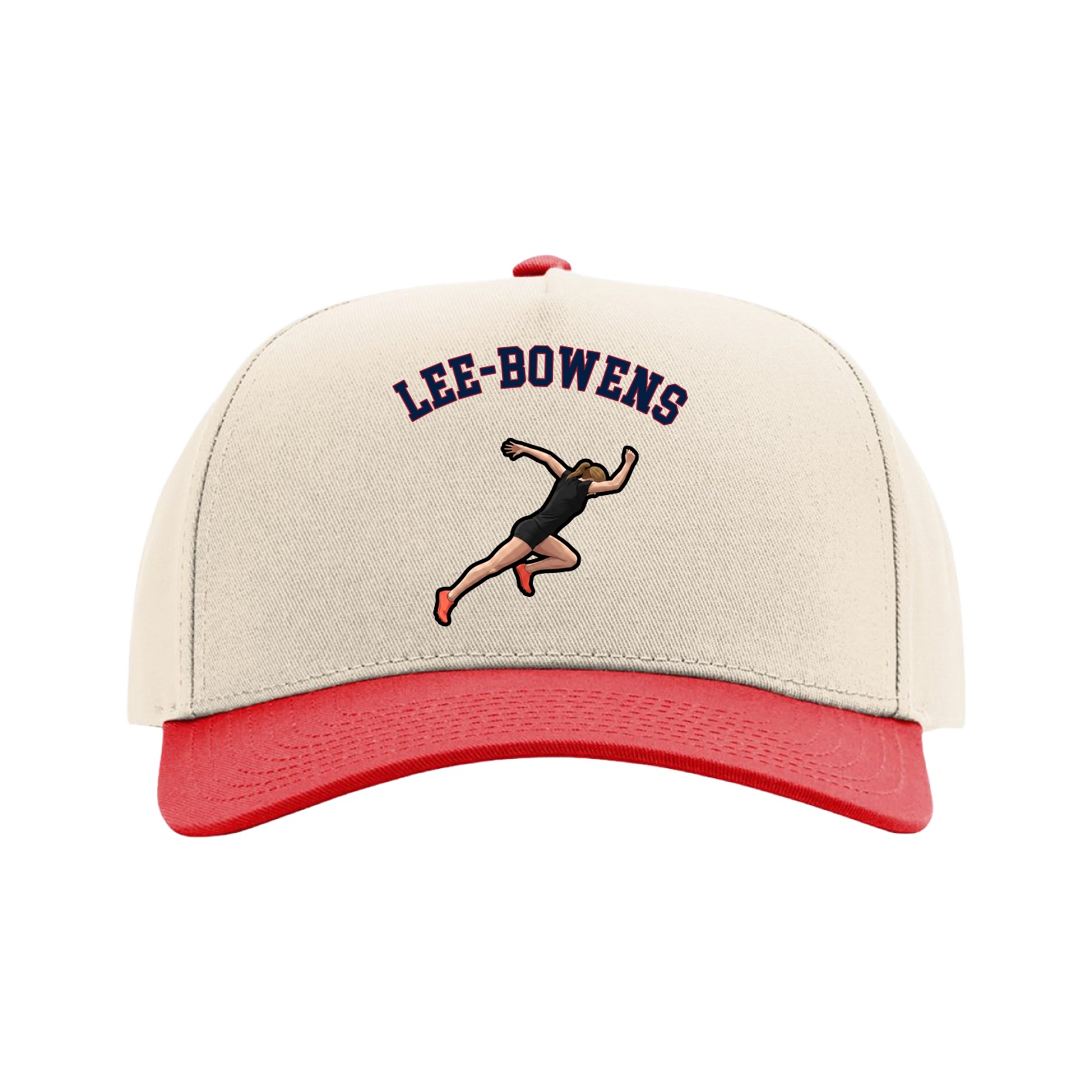 Full Fabric Five-Panel Champ Cap — Shirsey Arch in Cream/Red