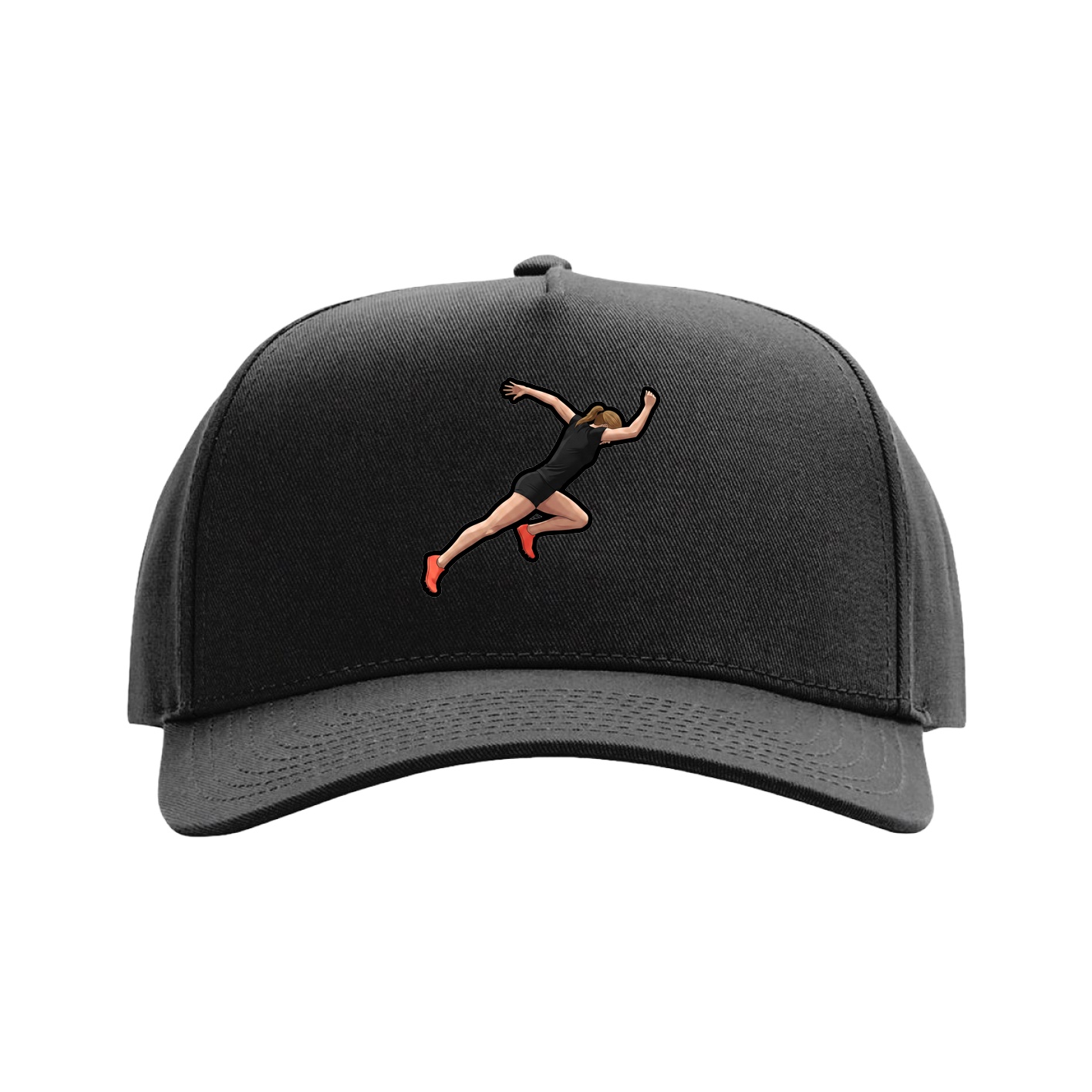 Full Fabric Five-Panel Champ Cap — Name Vertical in Black