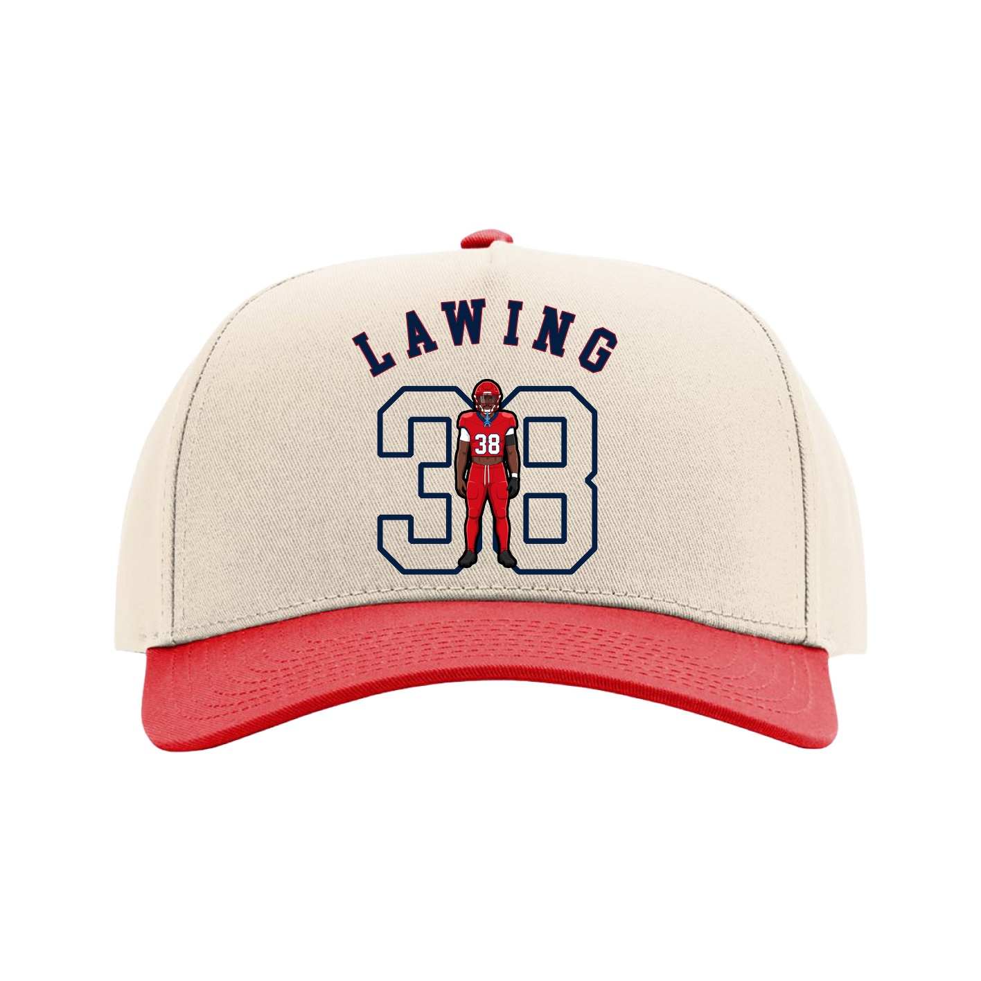 Full Fabric Five-Panel Champ Cap — Shirsey Arch in Cream/Red