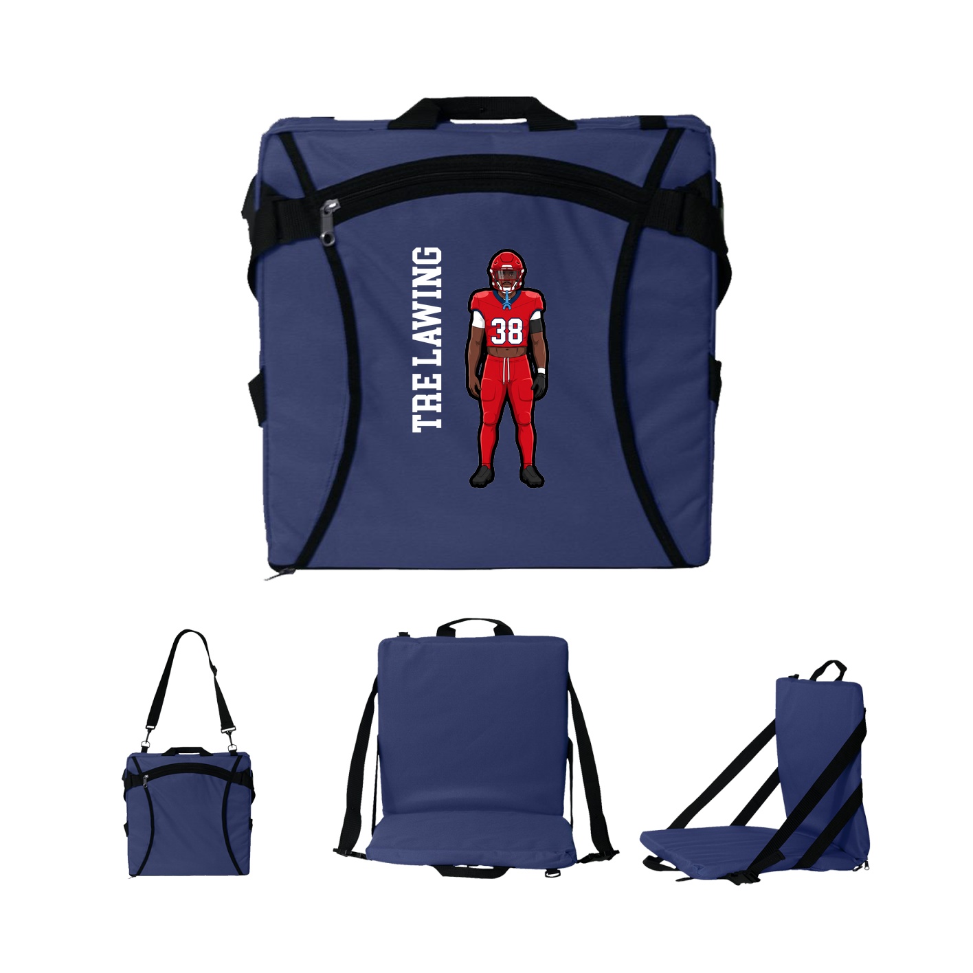 Folding Stadium Seat — Name Vertical in Navy