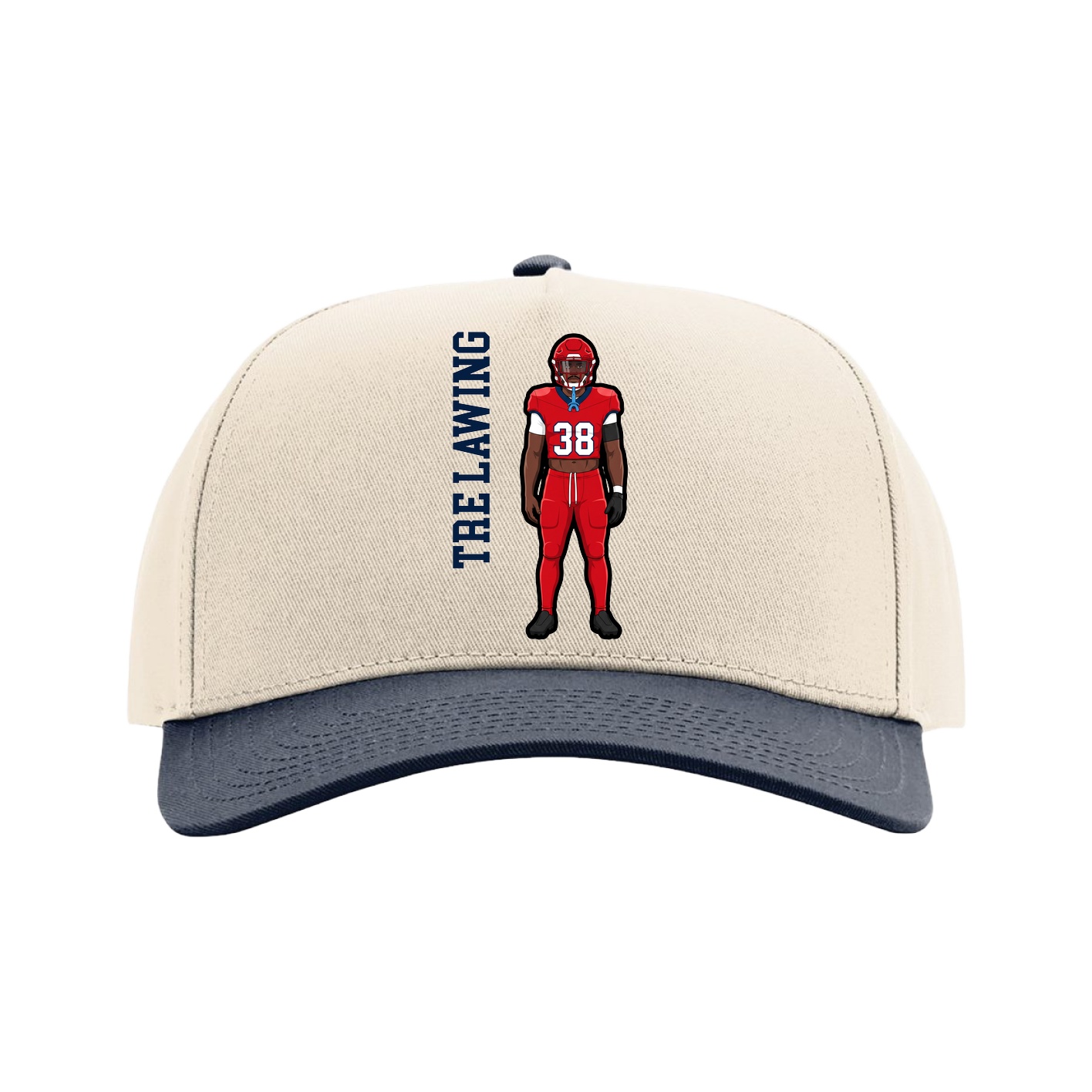 Full Fabric Five-Panel Champ Cap — Name Vertical in Cream/Navy