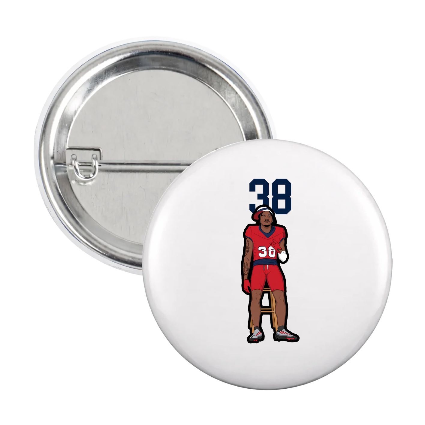 Game Day Button — Number Top in White