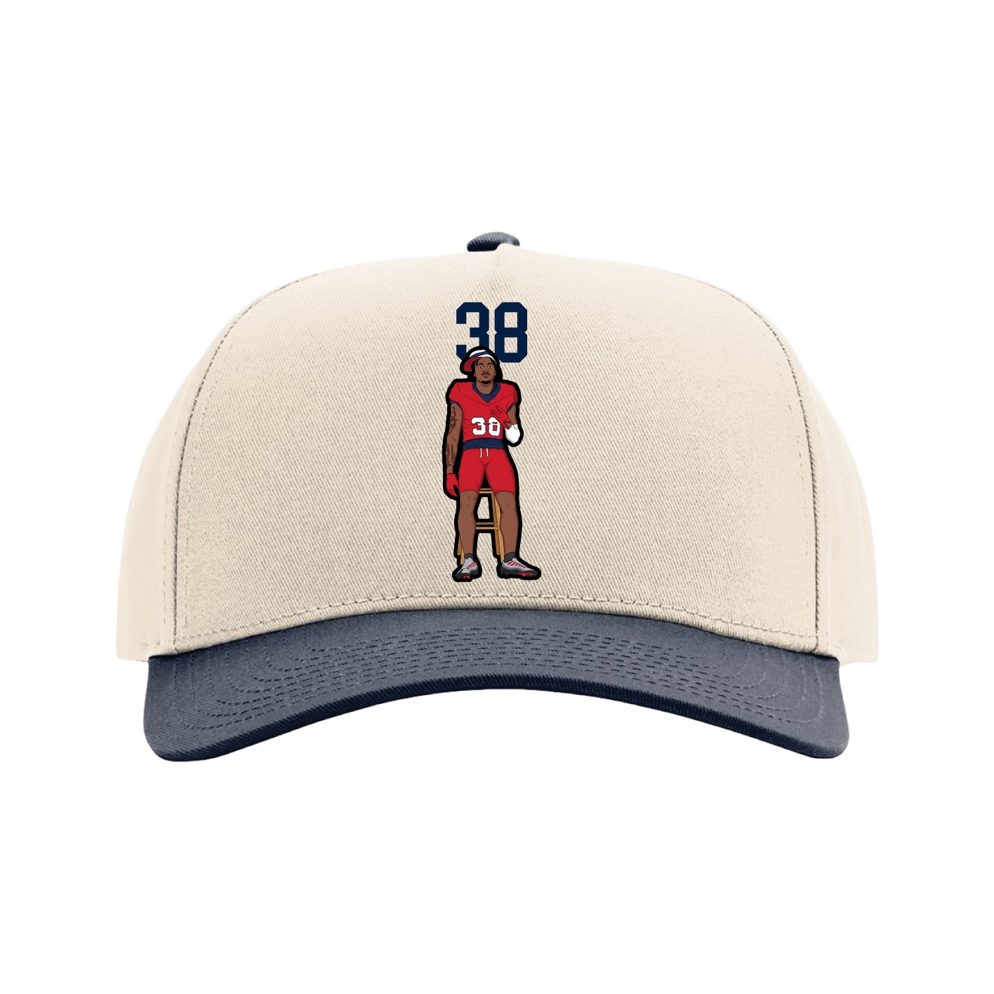 Full Fabric Five-Panel Champ Cap — Number Top in Cream/Navy