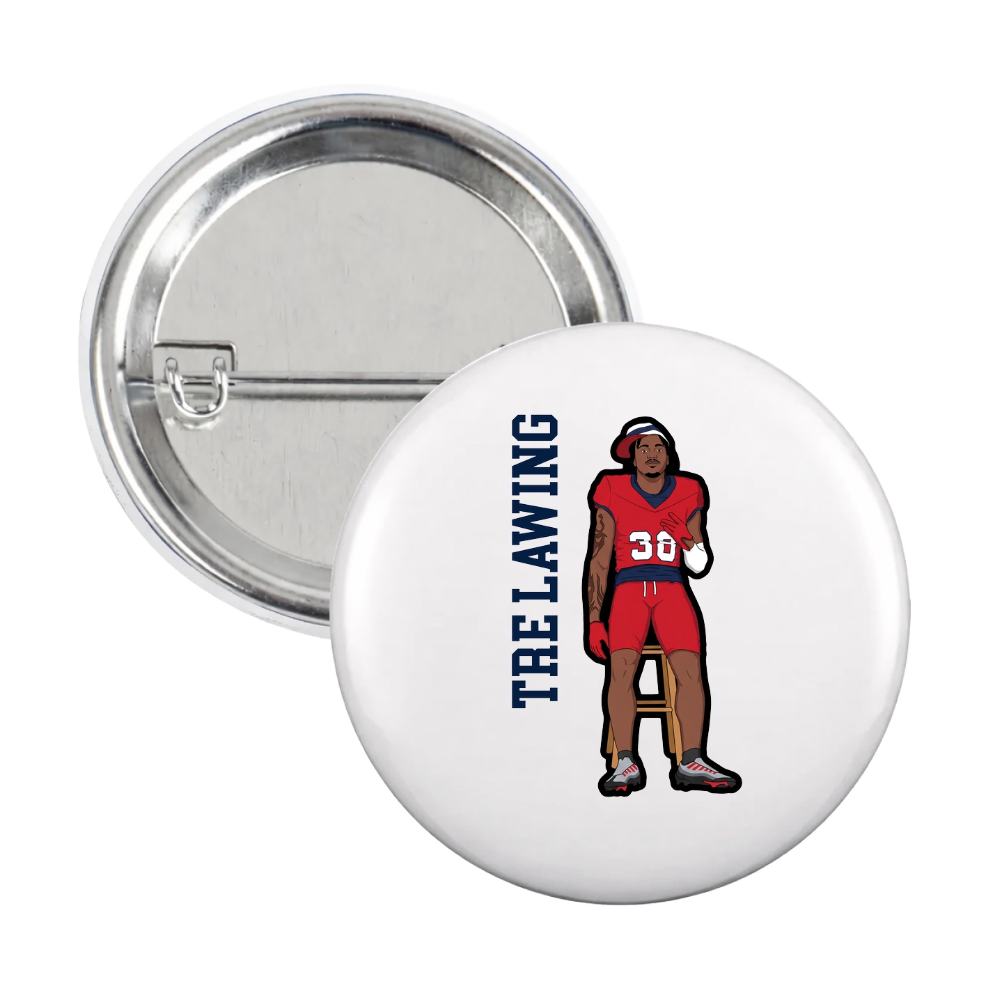 Game Day Button — Name Vertical in White