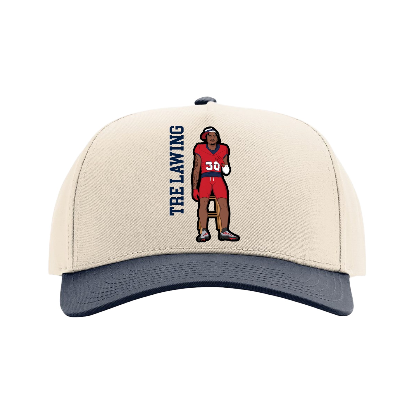 Full Fabric Five-Panel Champ Cap — Name Vertical in Cream/Navy