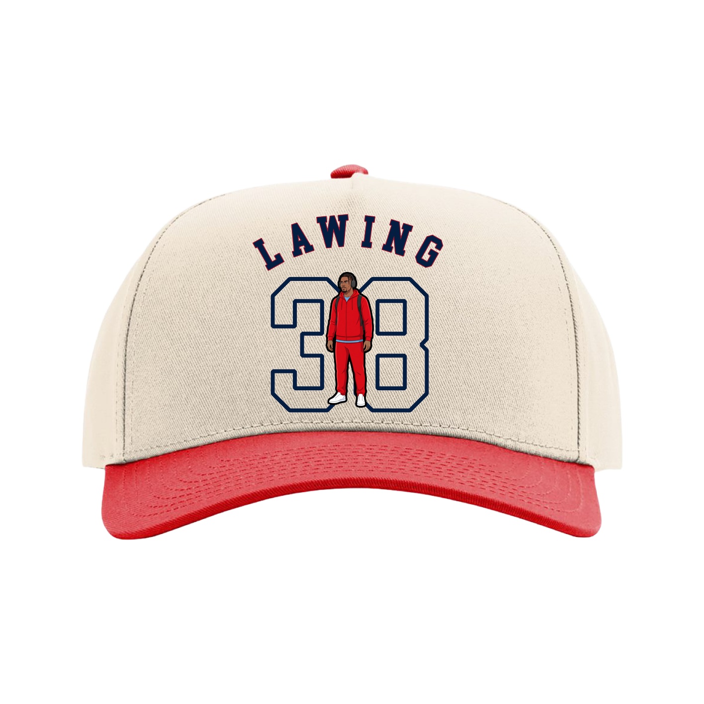 Full Fabric Five-Panel Champ Cap — Shirsey Arch in Cream/Red