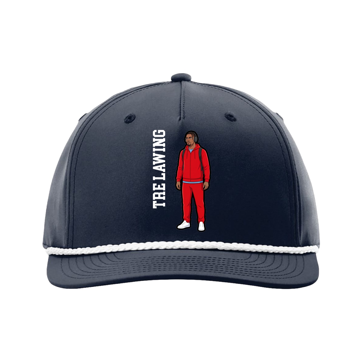 Five-Panel Classic Rope Cap — Name Vertical in Navy