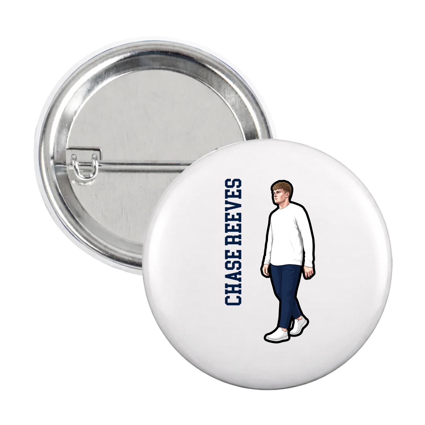 Game Day Button — Name Vertical in White