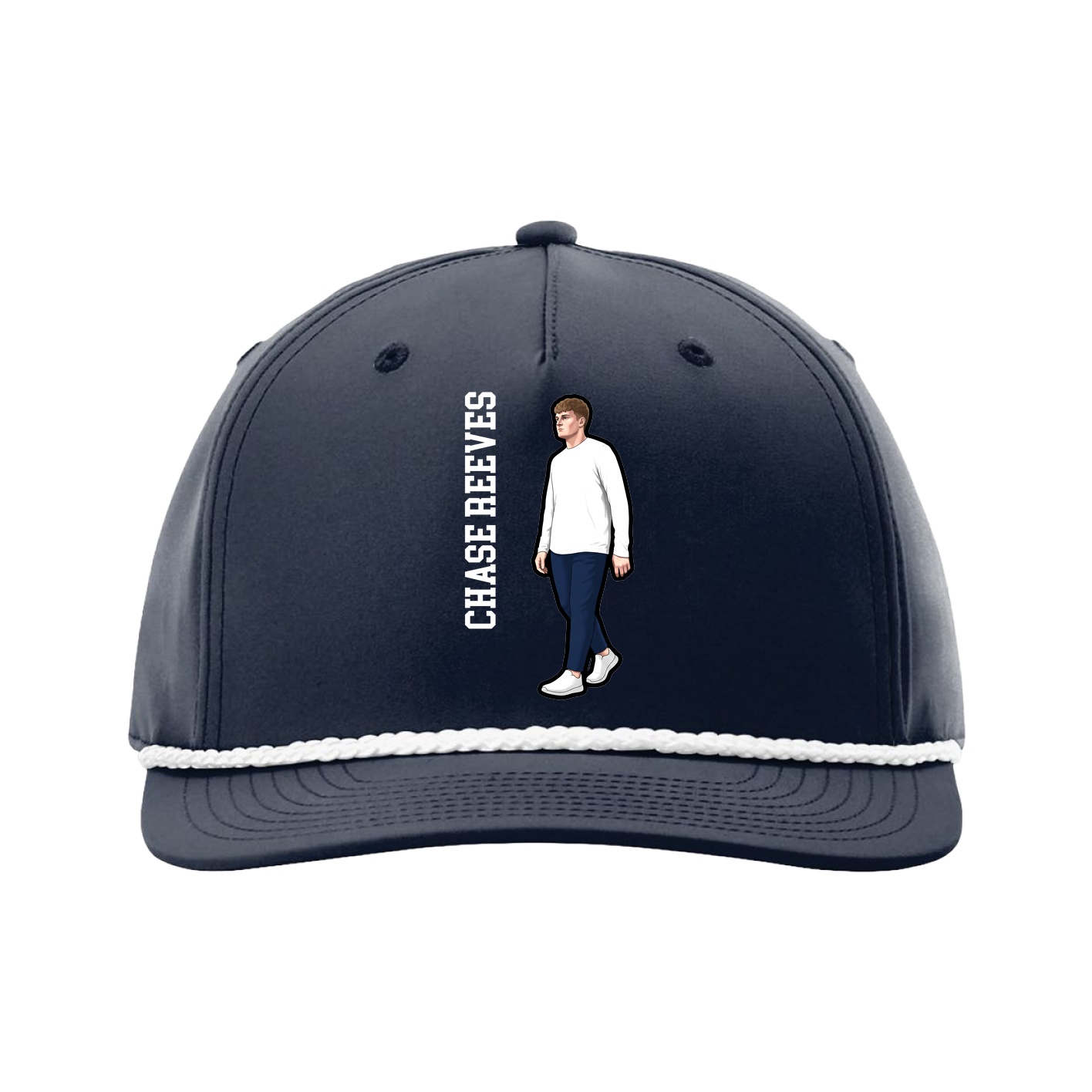 Five-Panel Classic Rope Cap — Name Vertical in Navy