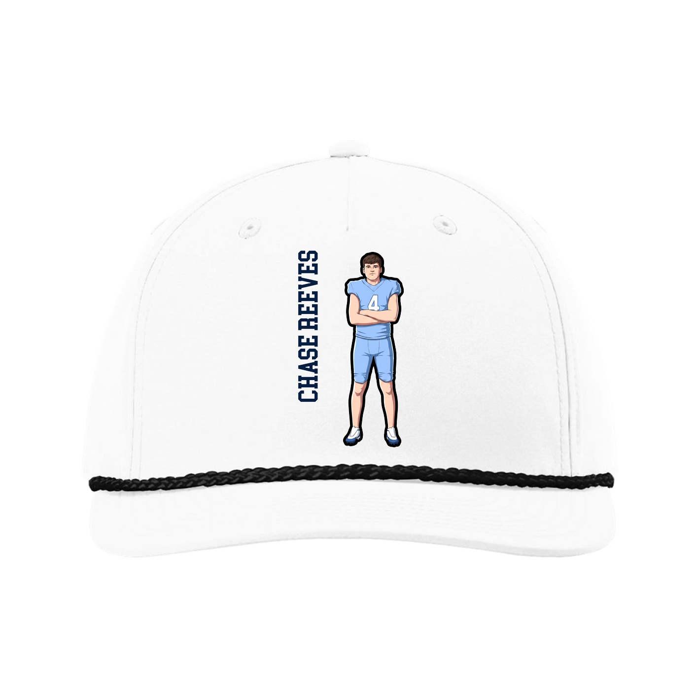 Five-Panel Classic Rope Cap — Name Vertical in White