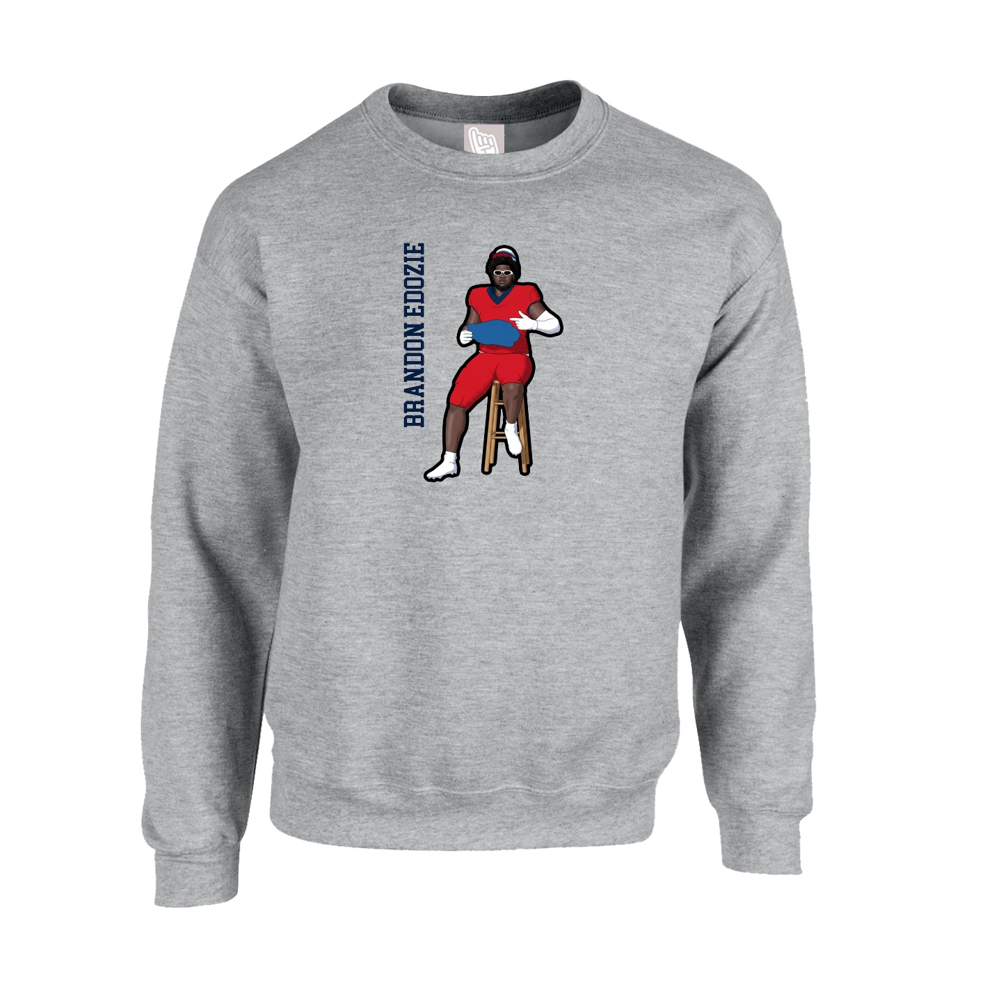 Fleece Crew — Name Vertical in Grey