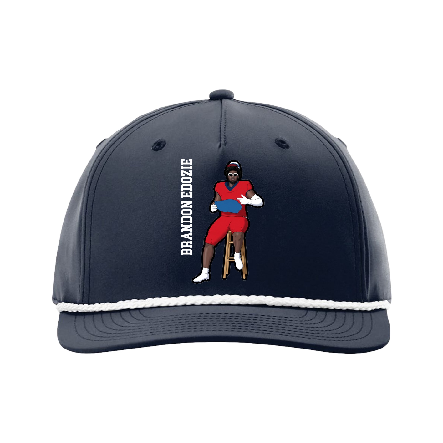 Five-Panel Classic Rope Cap — Name Vertical in Navy