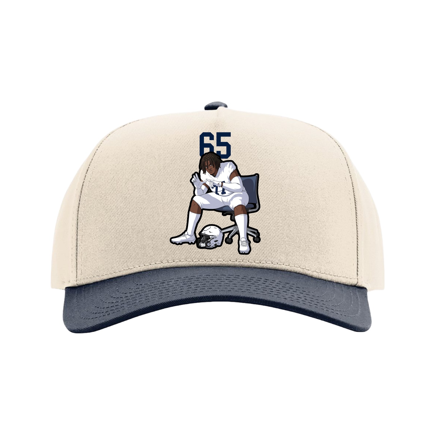 Full Fabric Five-Panel Champ Cap — Number Top in Cream/Navy