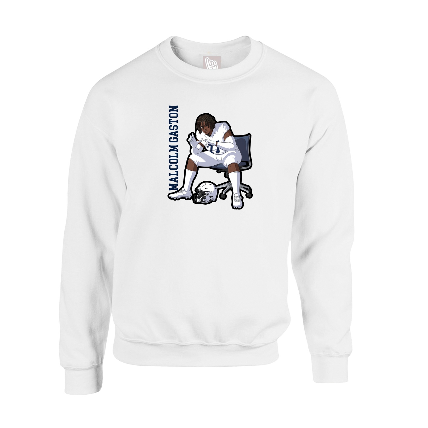 Fleece Crew — Name Vertical in White