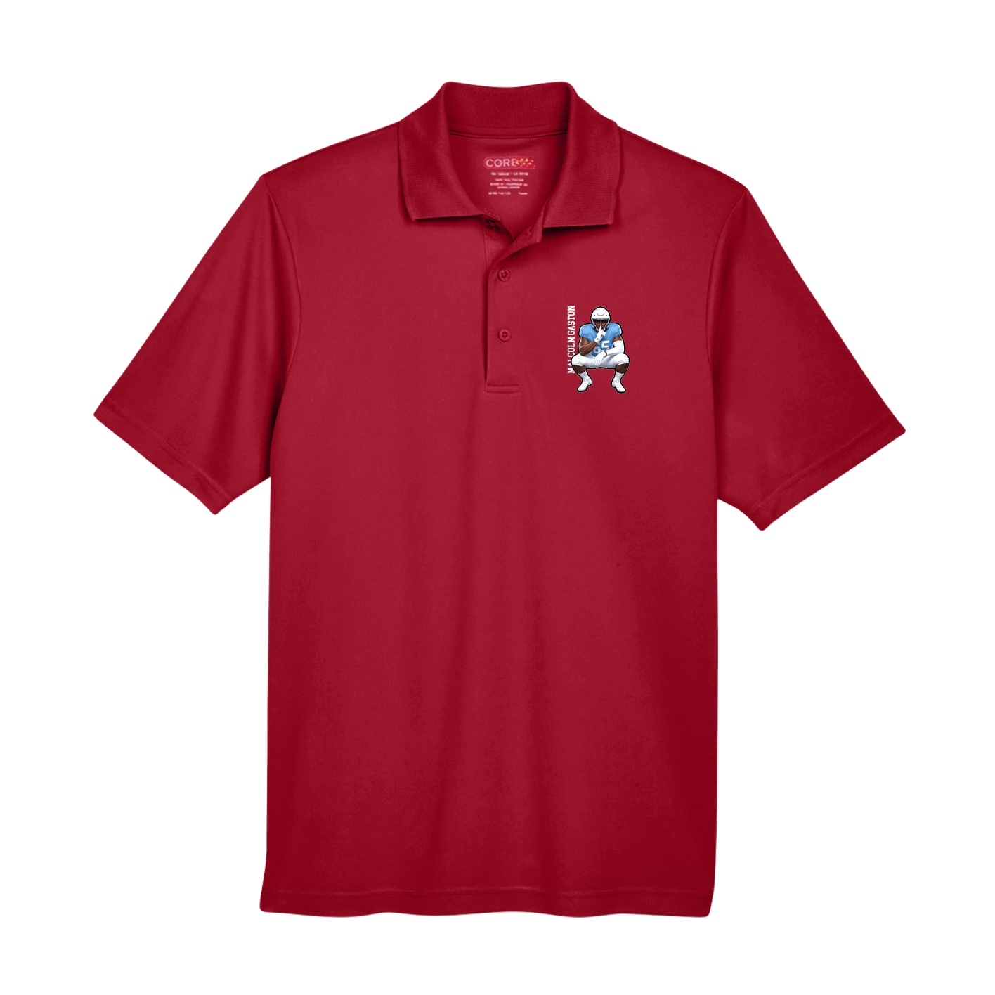 Performance Polo — Name Vertical in Red