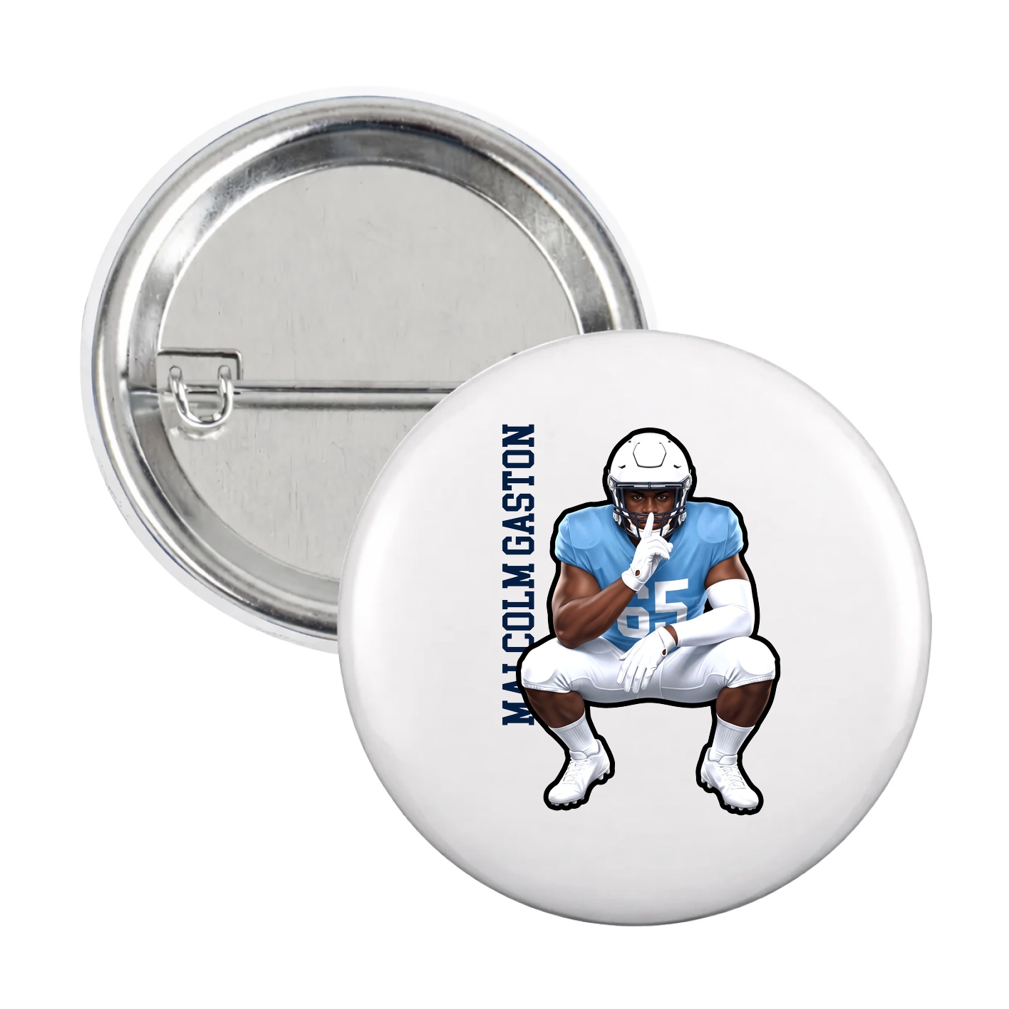 Game Day Button — Name Vertical in White