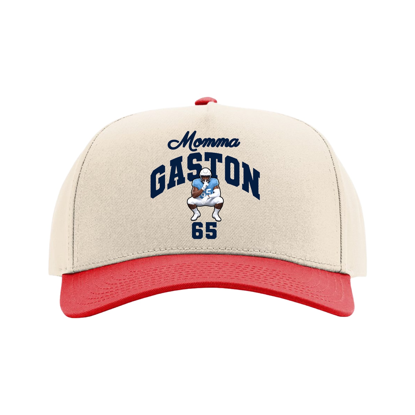 Full Fabric Five-Panel Champ Cap — Mothers Day Arch in Cream/Red