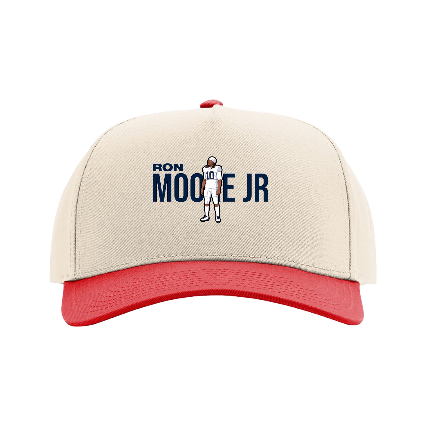 Full Fabric Five-Panel Champ Cap — Player Name in Cream/Red