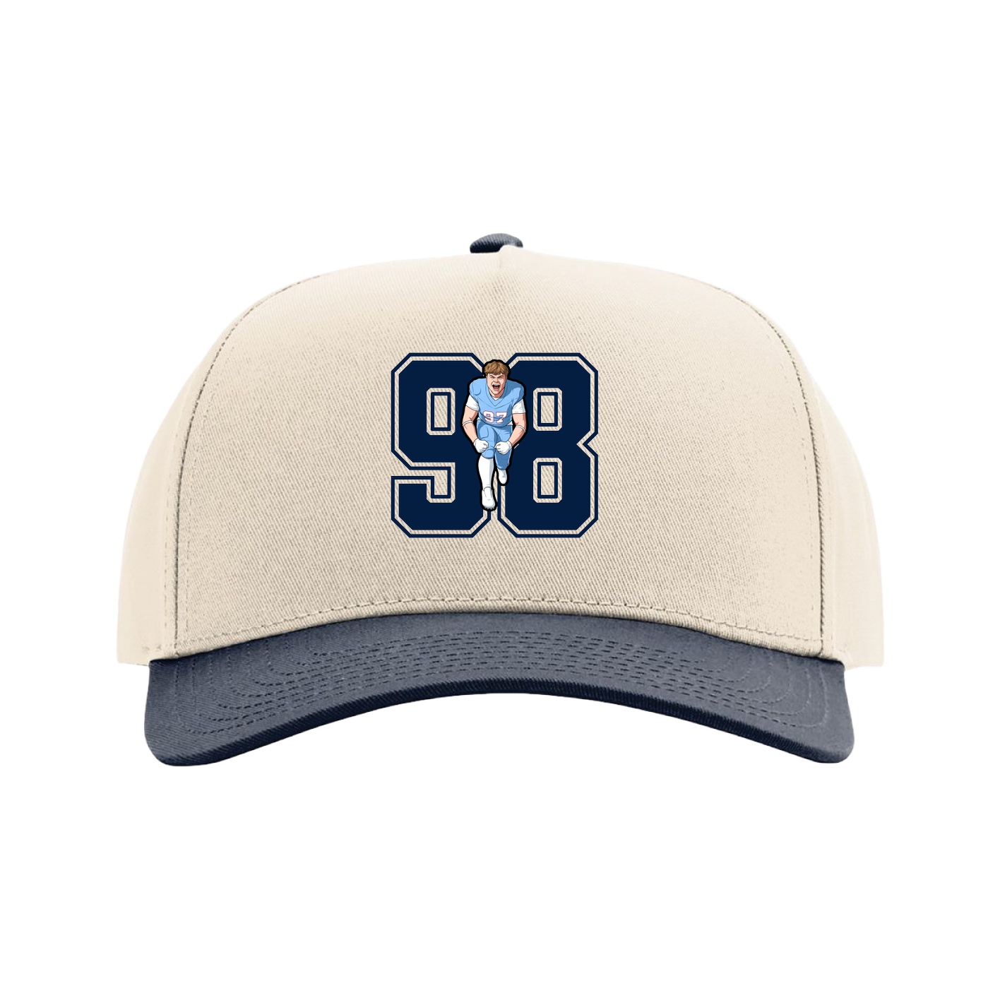 Full Fabric Five-Panel Champ Cap — Number in Cream/Navy