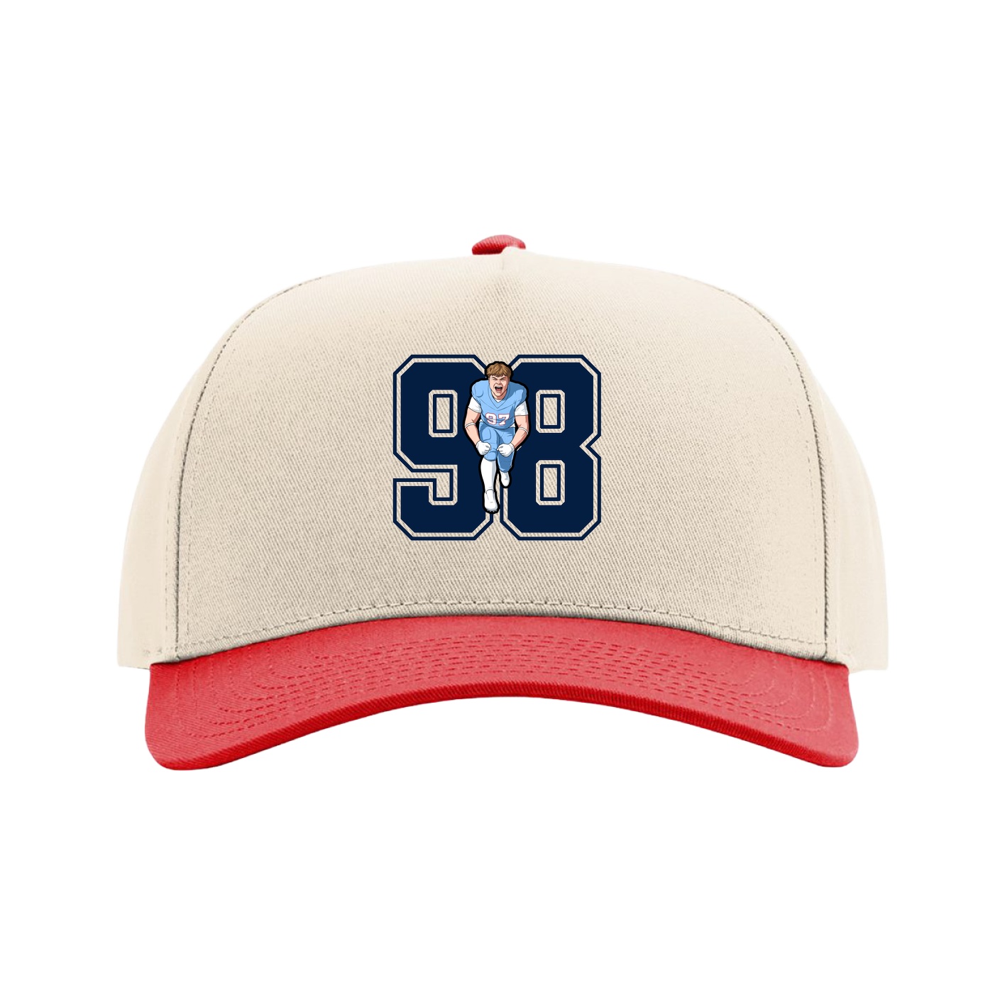 Full Fabric Five-Panel Champ Cap — Number in Cream/Red
