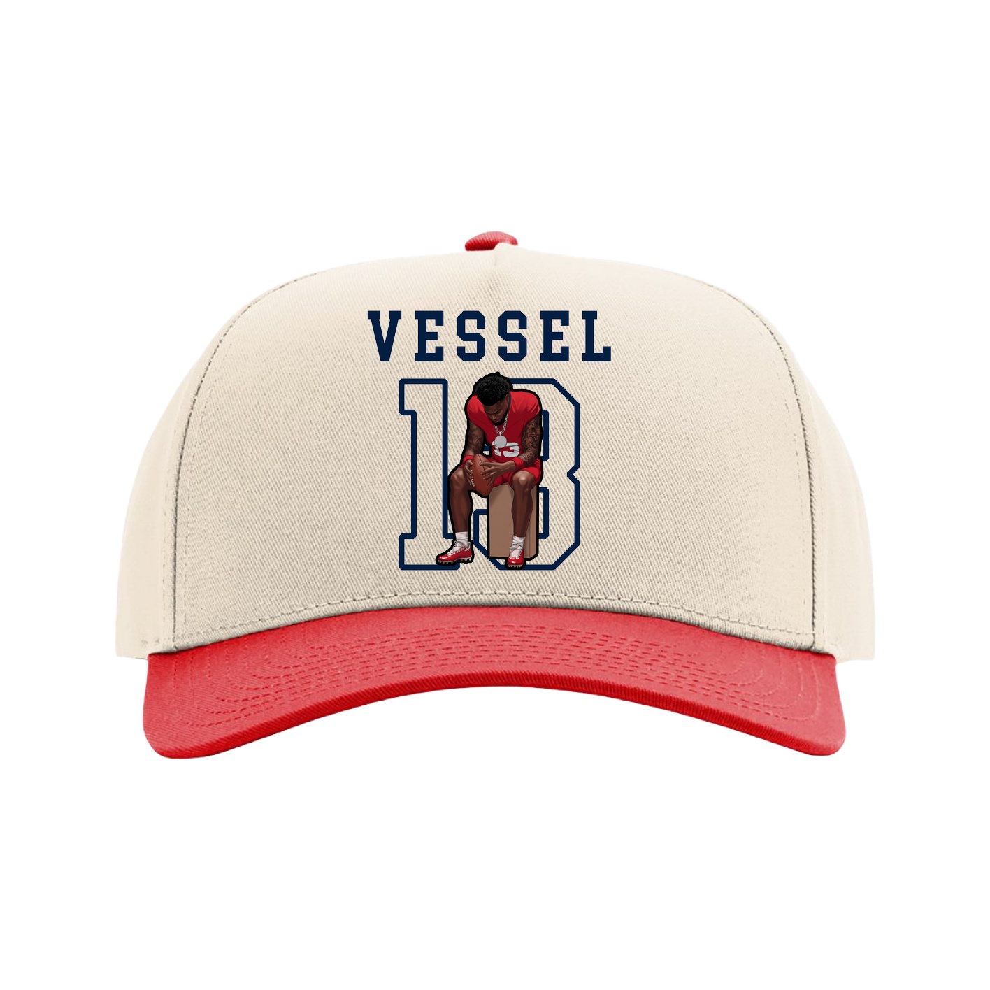 Full Fabric Five-Panel Champ Cap — Shirsey in Cream/Red