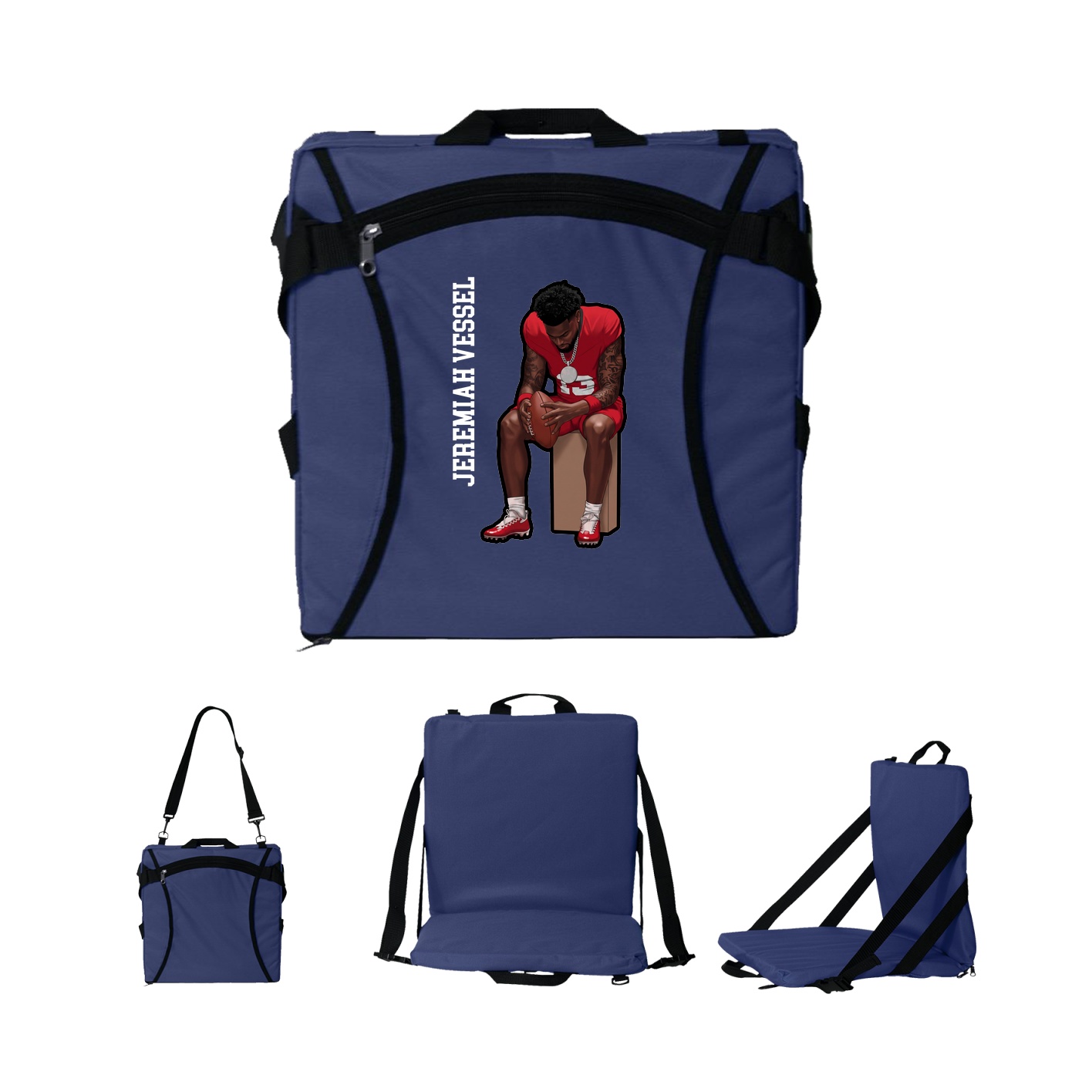 Folding Stadium Seat — Name Vertical in Navy