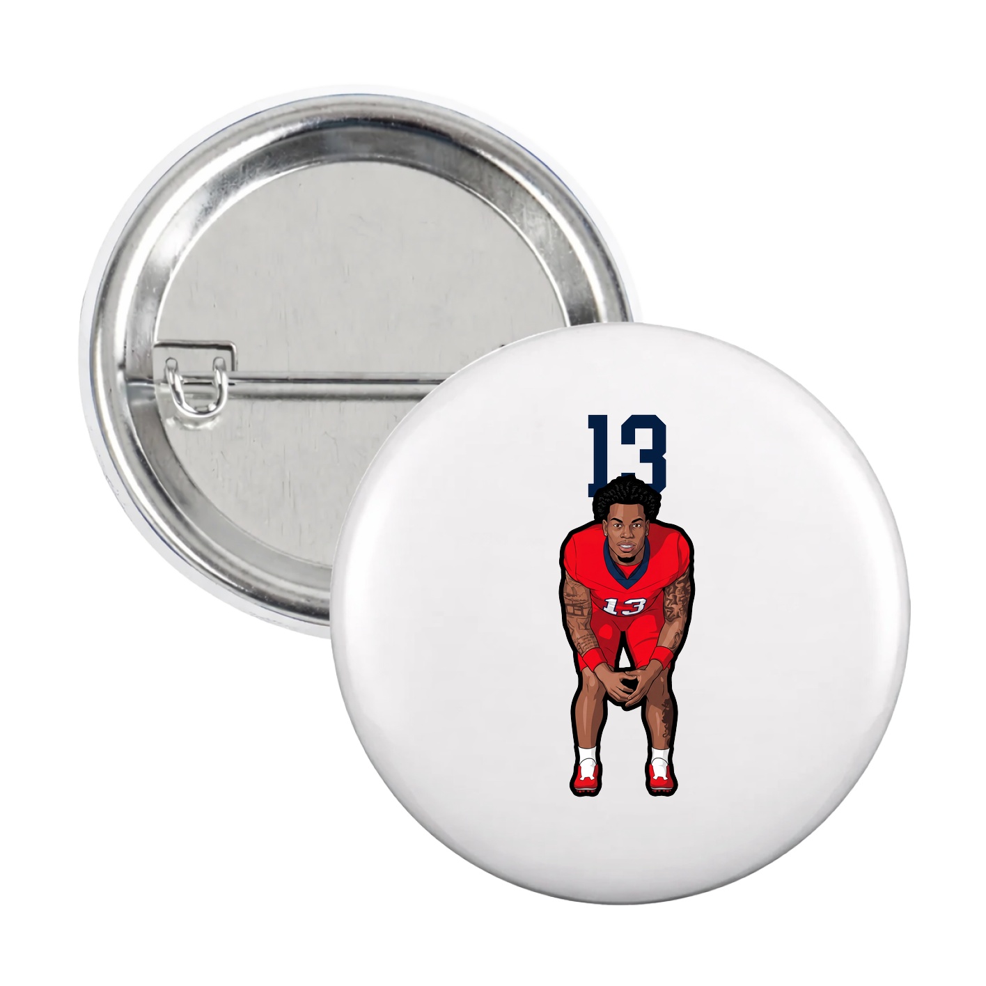 Game Day Button — Number Top in White