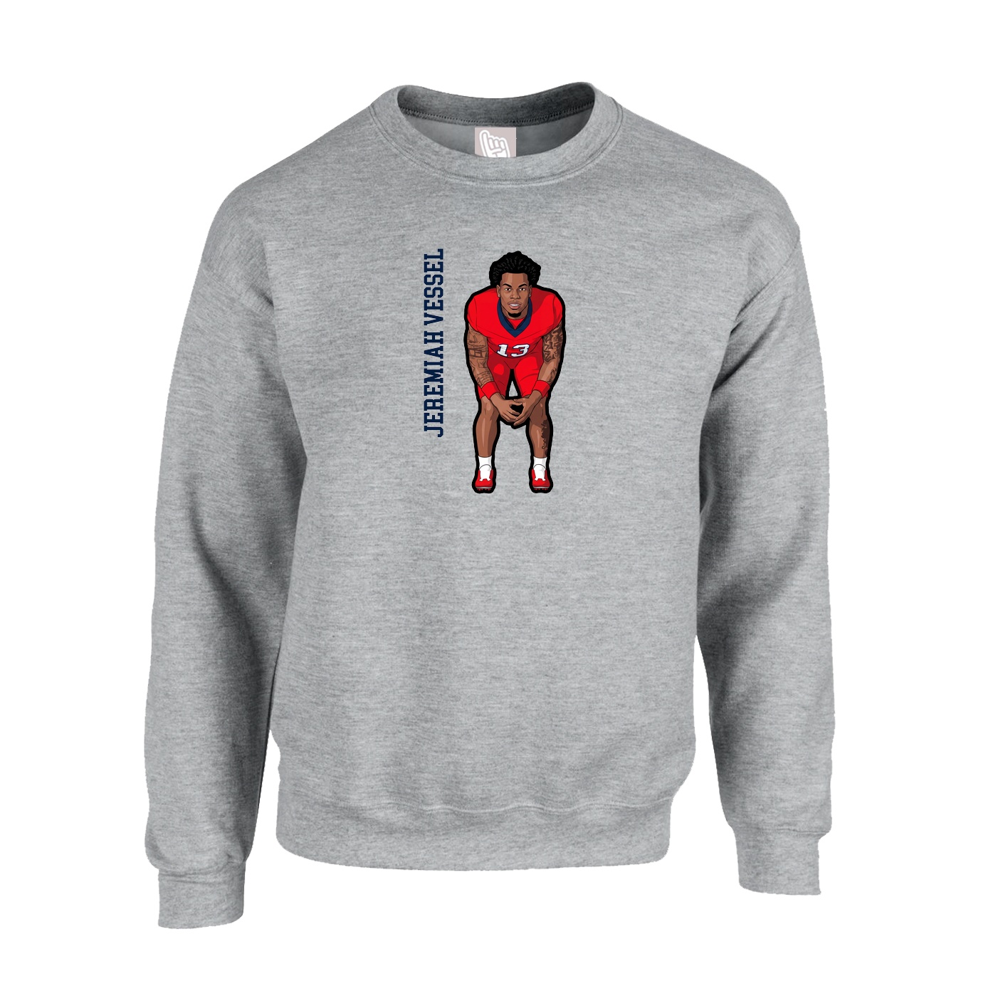 Fleece Crew — Name Vertical in Grey