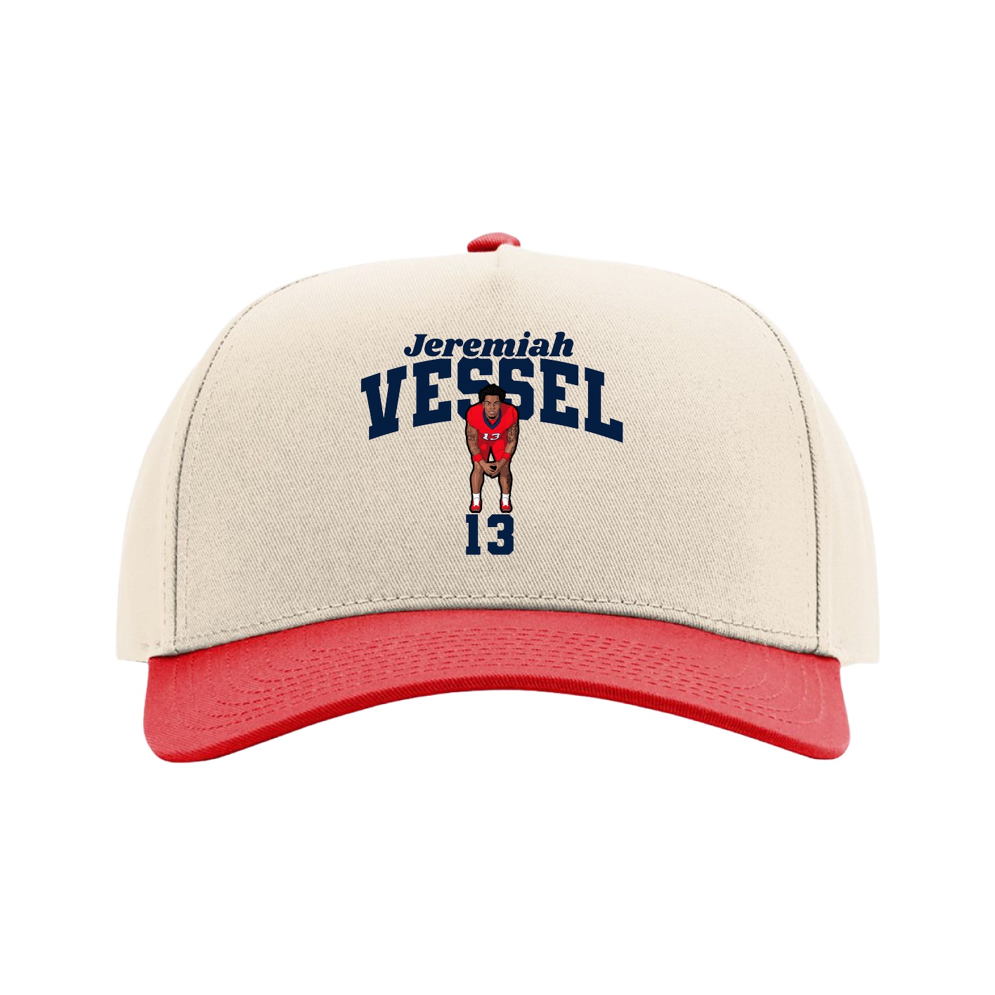 Full Fabric Five-Panel Champ Cap — Signature Arch in Cream/Red