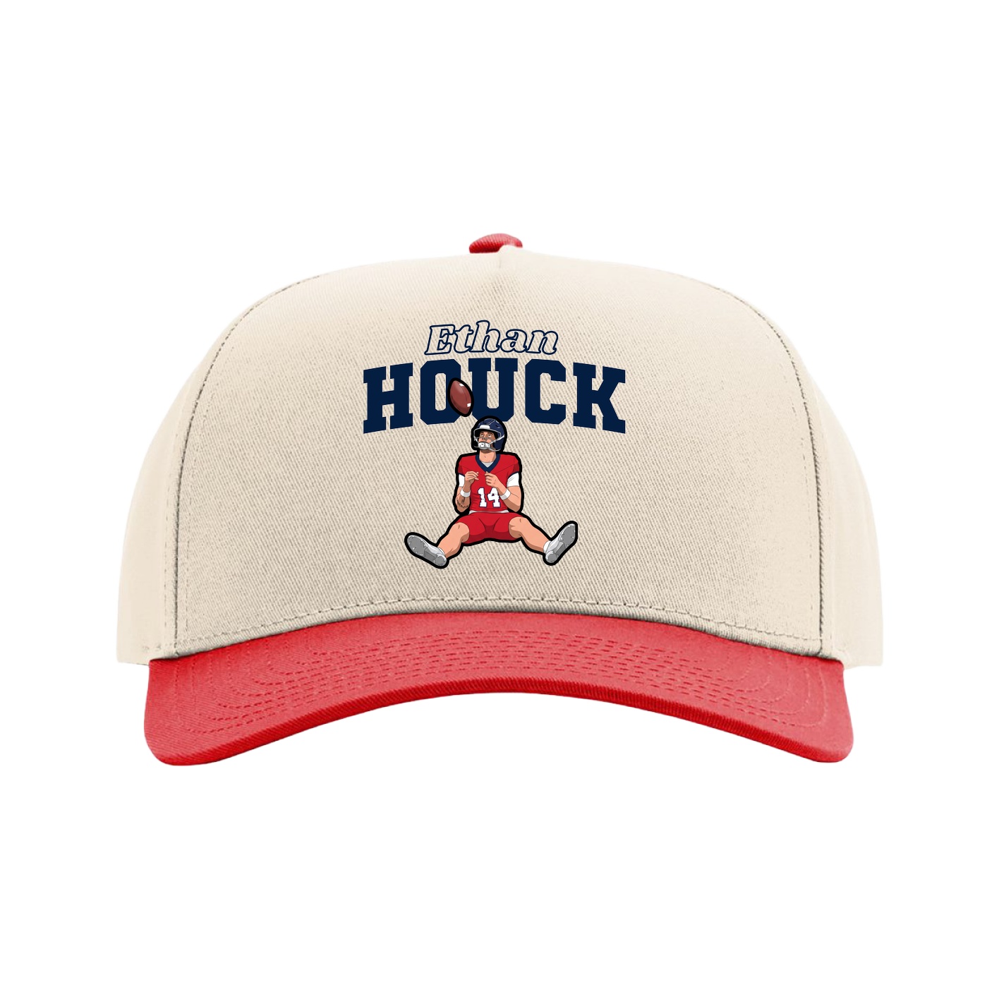 Full Fabric Five-Panel Champ Cap — Name Arch in Cream/Red