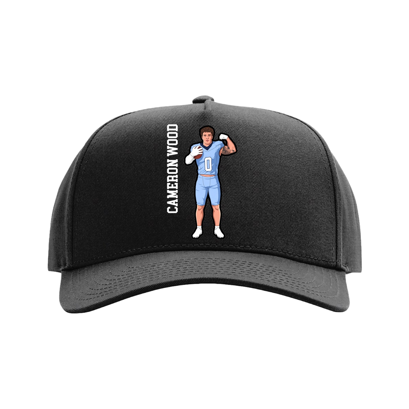Full Fabric Five-Panel Champ Cap — Name Vertical in Black