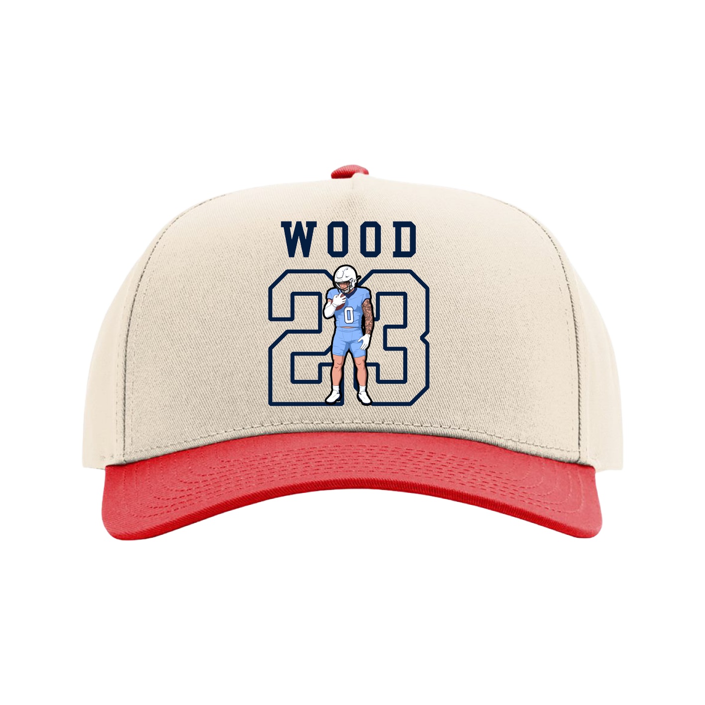 Full Fabric Five-Panel Champ Cap — Shirsey in Cream/Red