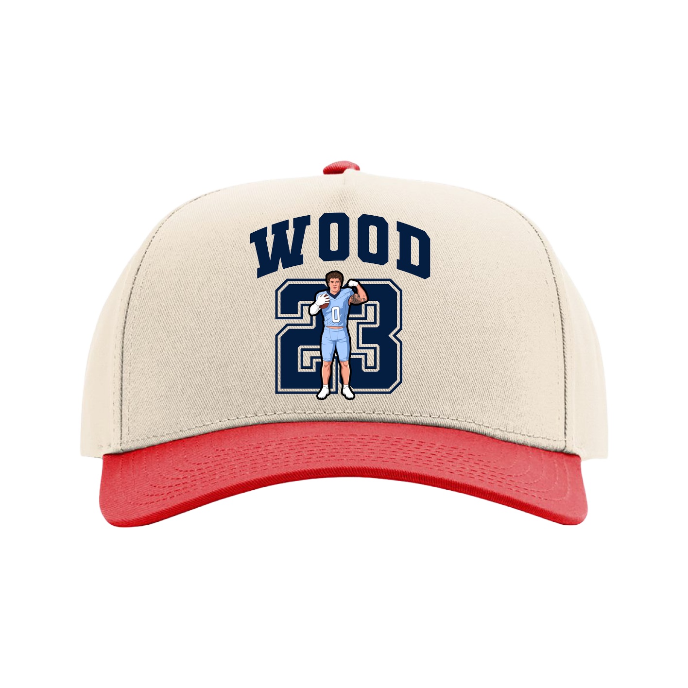 Full Fabric Five-Panel Champ Cap — Number in Cream/Red