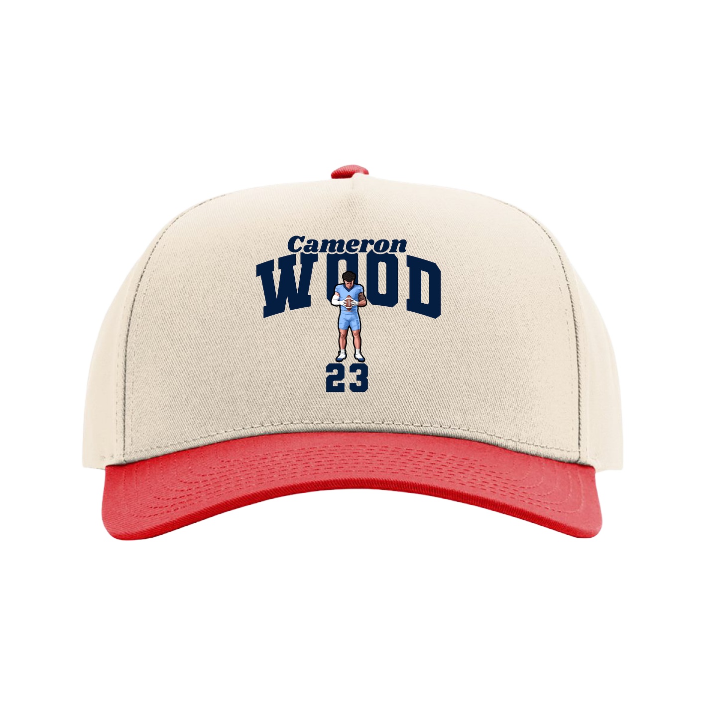 Full Fabric Five-Panel Champ Cap — Signature Arch in Cream/Red
