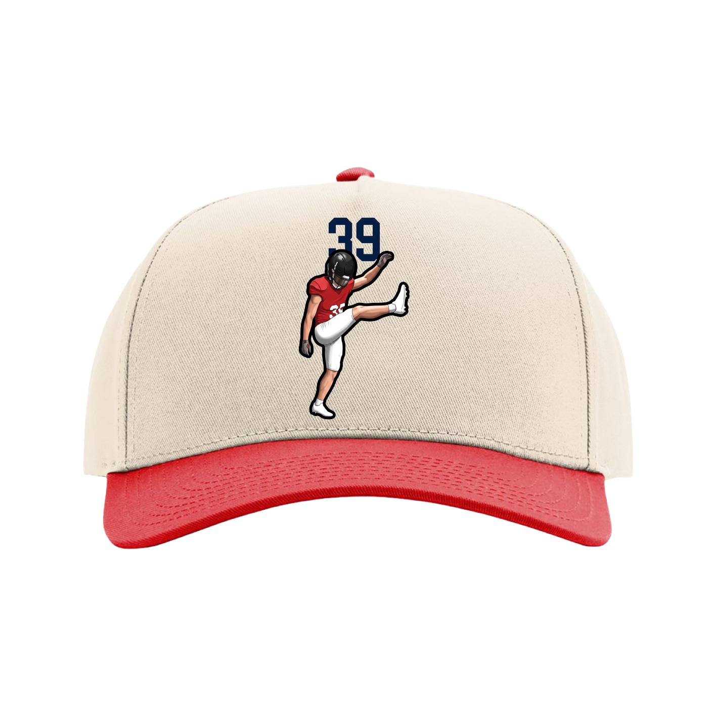 Full Fabric Five-Panel Champ Cap — Number Top in Cream/Red