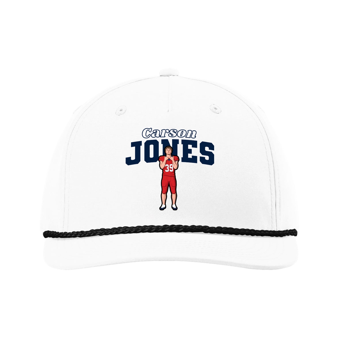 Five-Panel Classic Rope Cap — Name Arch in White