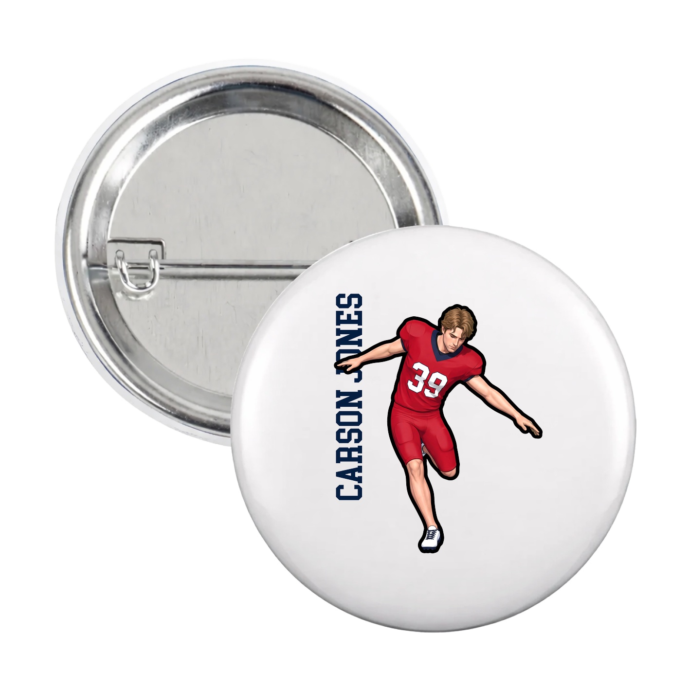 Game Day Button — Name Vertical in White