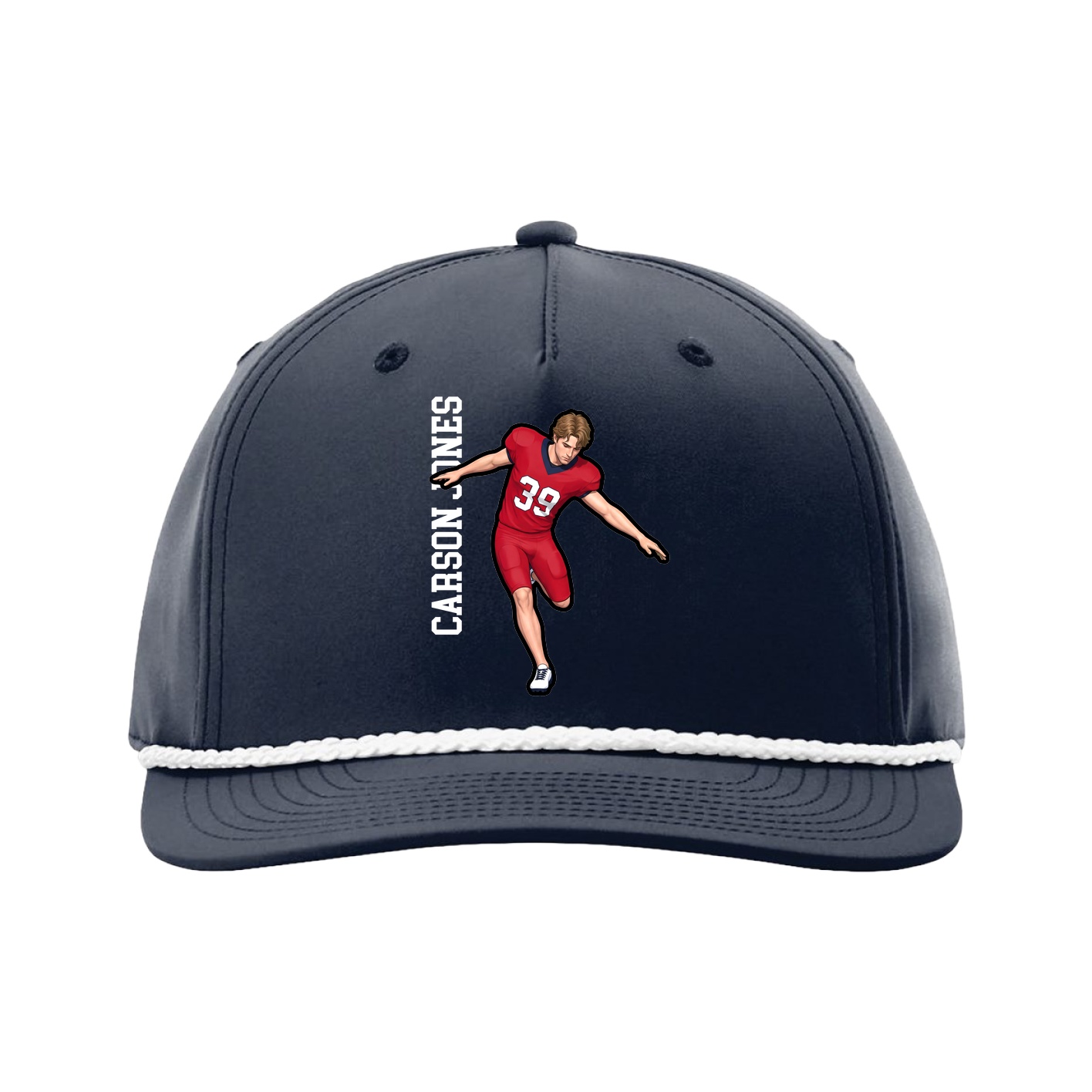 Five-Panel Classic Rope Cap — Name Vertical in Navy
